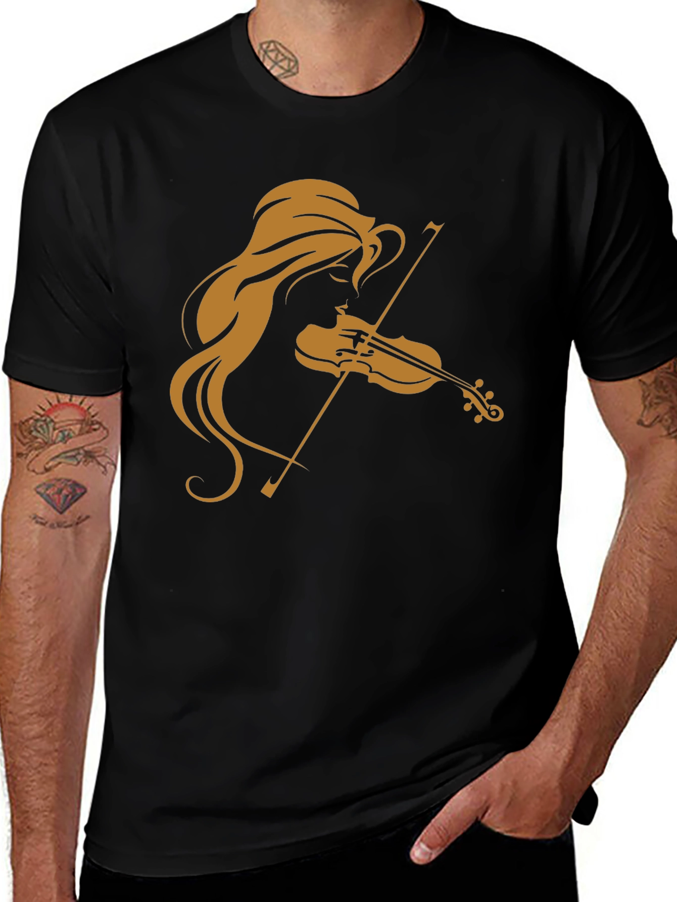 Camiseta Negra con Diseño de Violinista
