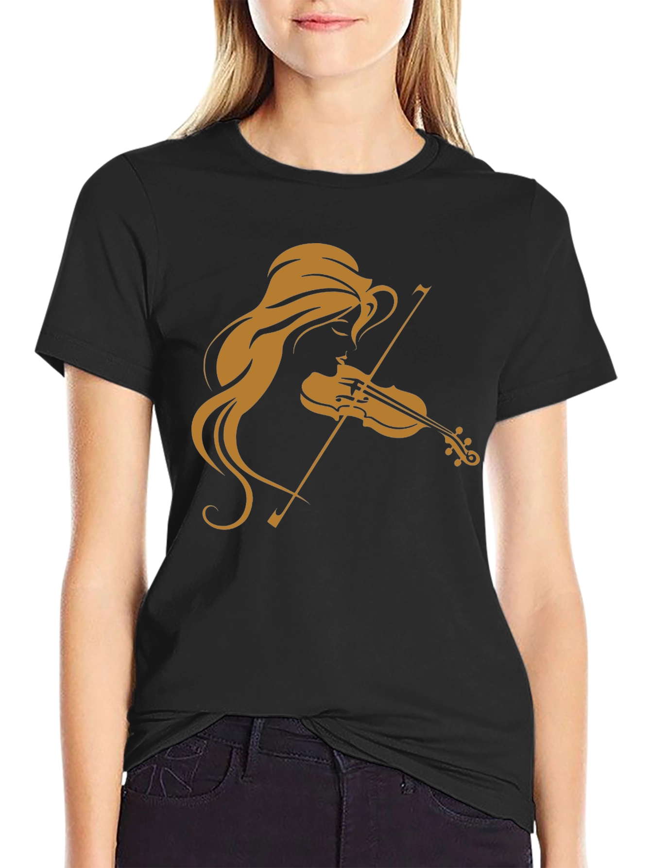 Camiseta Negra con Diseño de Violinista