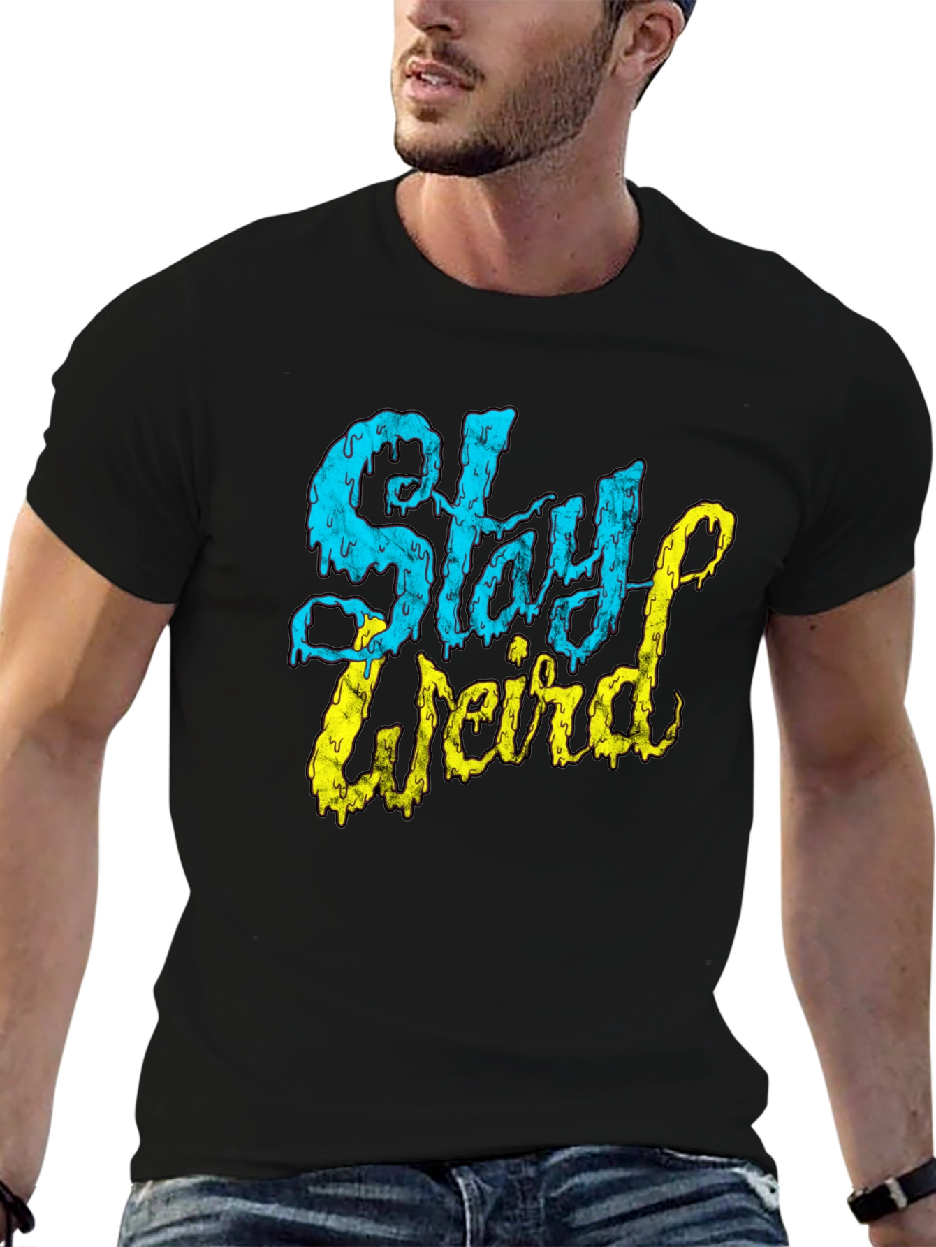 Camiseta Negra Stay Weird Diseño Único