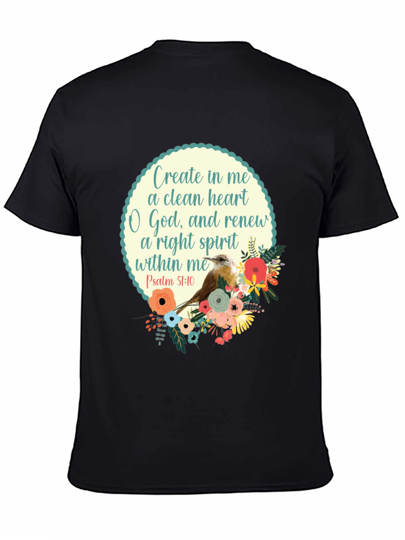 Camiseta Negra con Diseño Inspirador y Floral