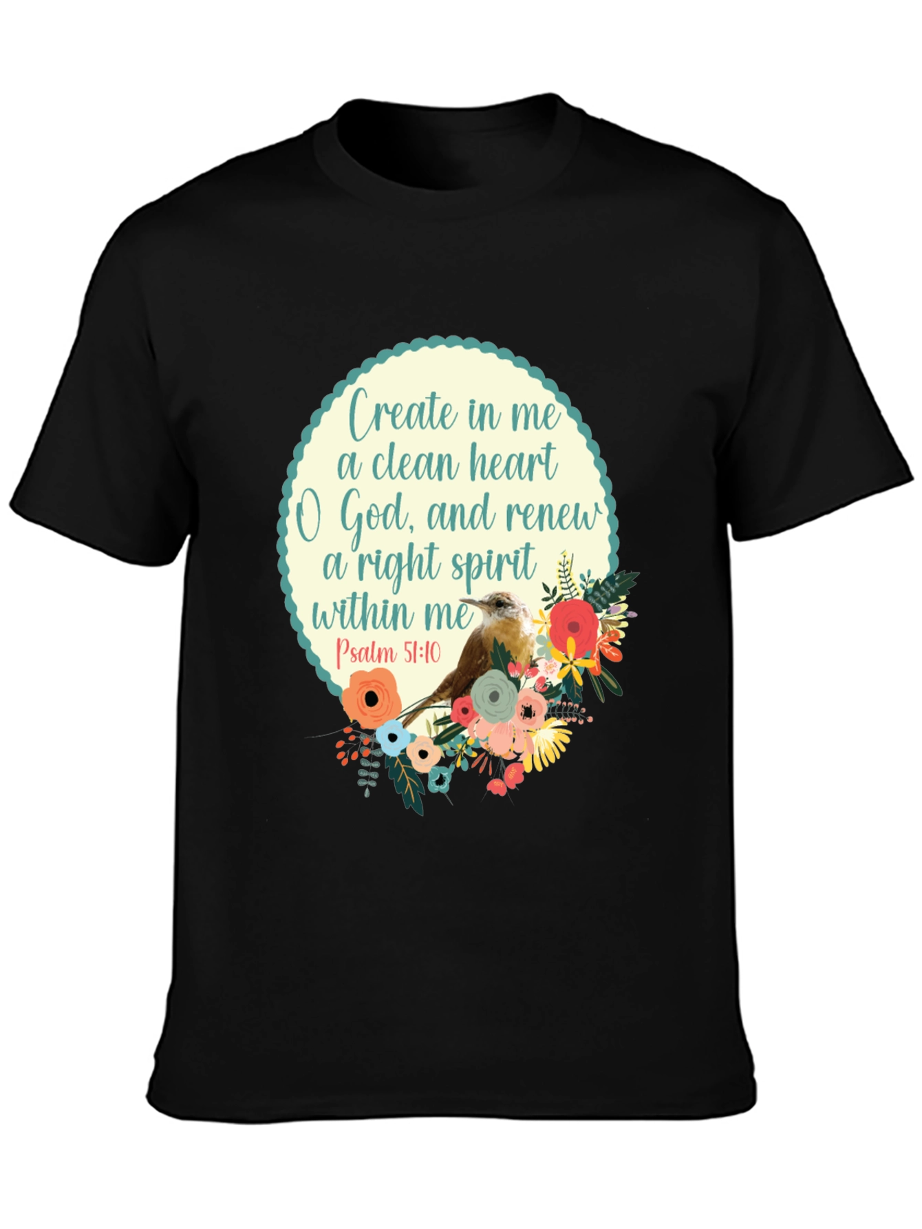Camiseta Negra con Diseño Inspirador y Floral