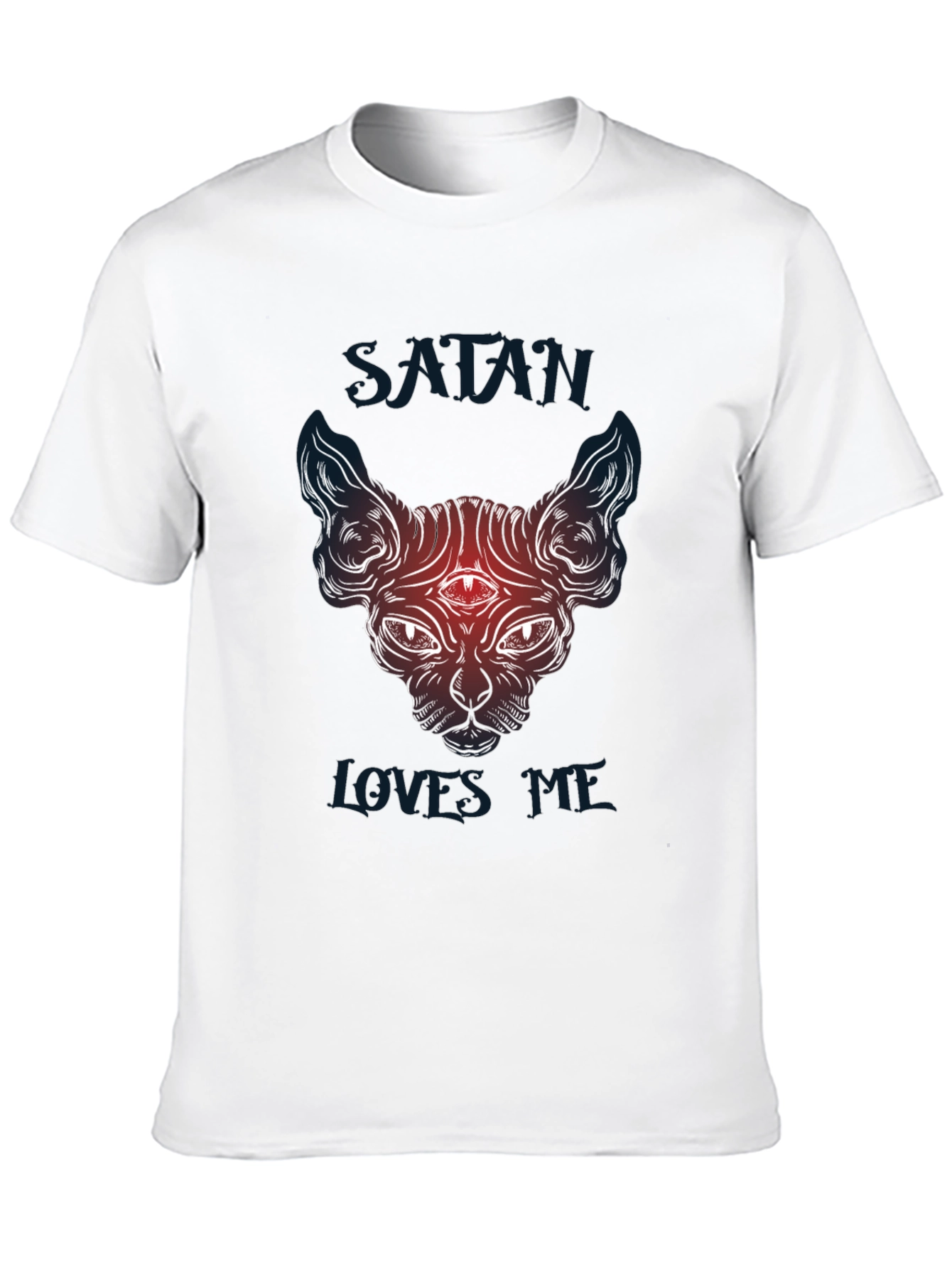 Camiseta Negra Satánica Gato Sphynx Satán Me Ama