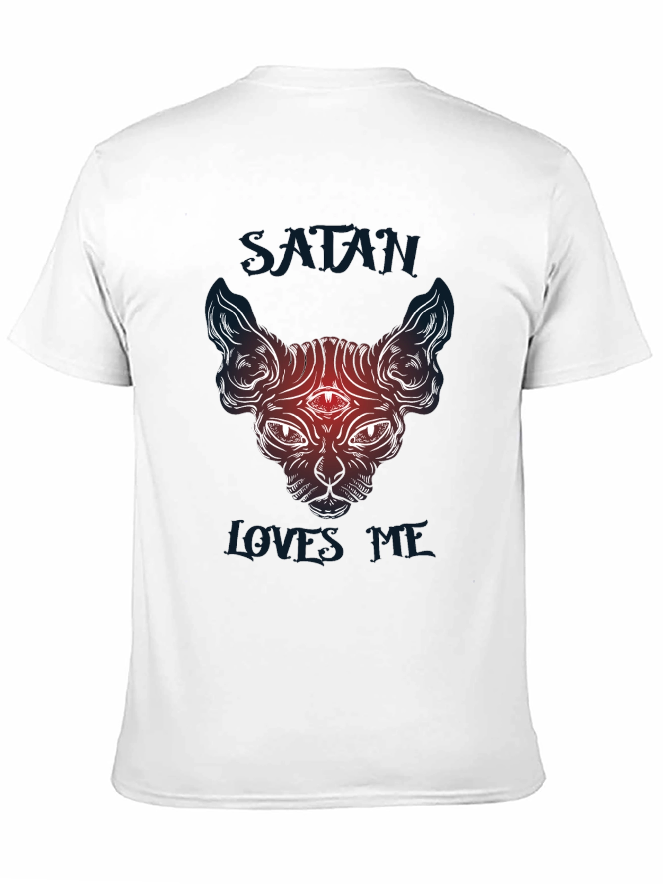 Camiseta Negra Satánica Gato Sphynx Satán Me Ama