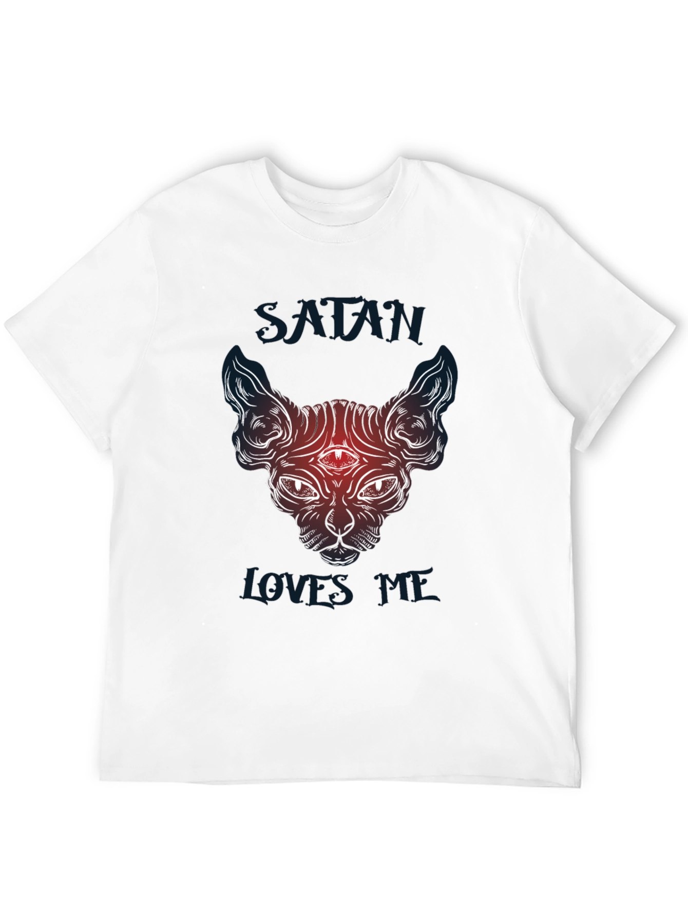 Camiseta Negra Satánica Gato Sphynx Satán Me Ama