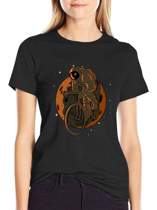 Camiseta Negra Astronauta Ciclista en la Luna