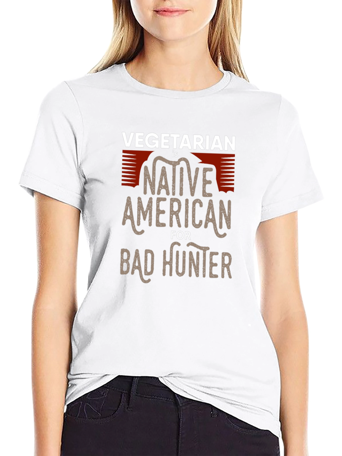 Camiseta Negra: Vegetariano Nativo Americano Cazador