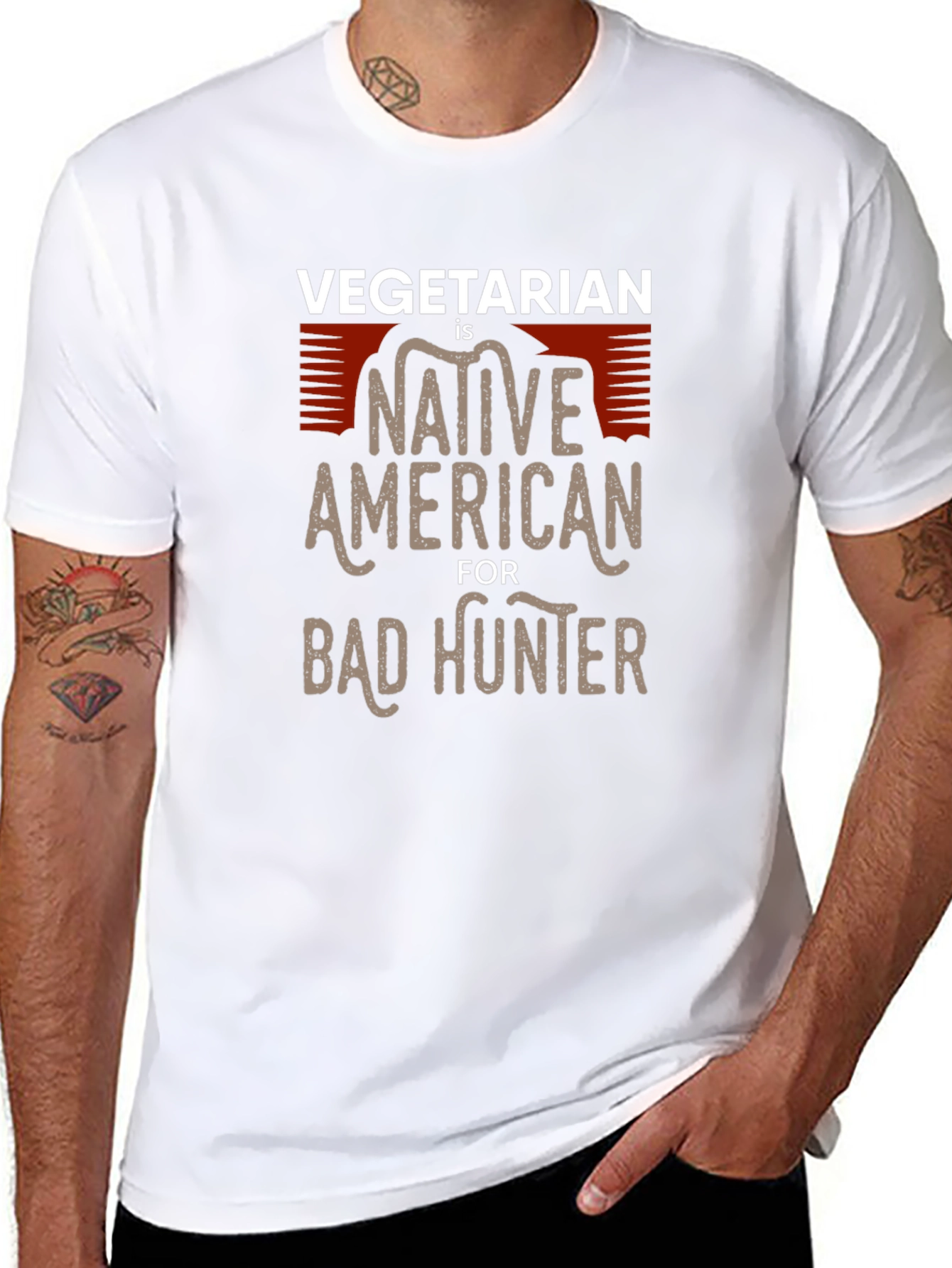 Camiseta Negra: Vegetariano Nativo Americano Cazador