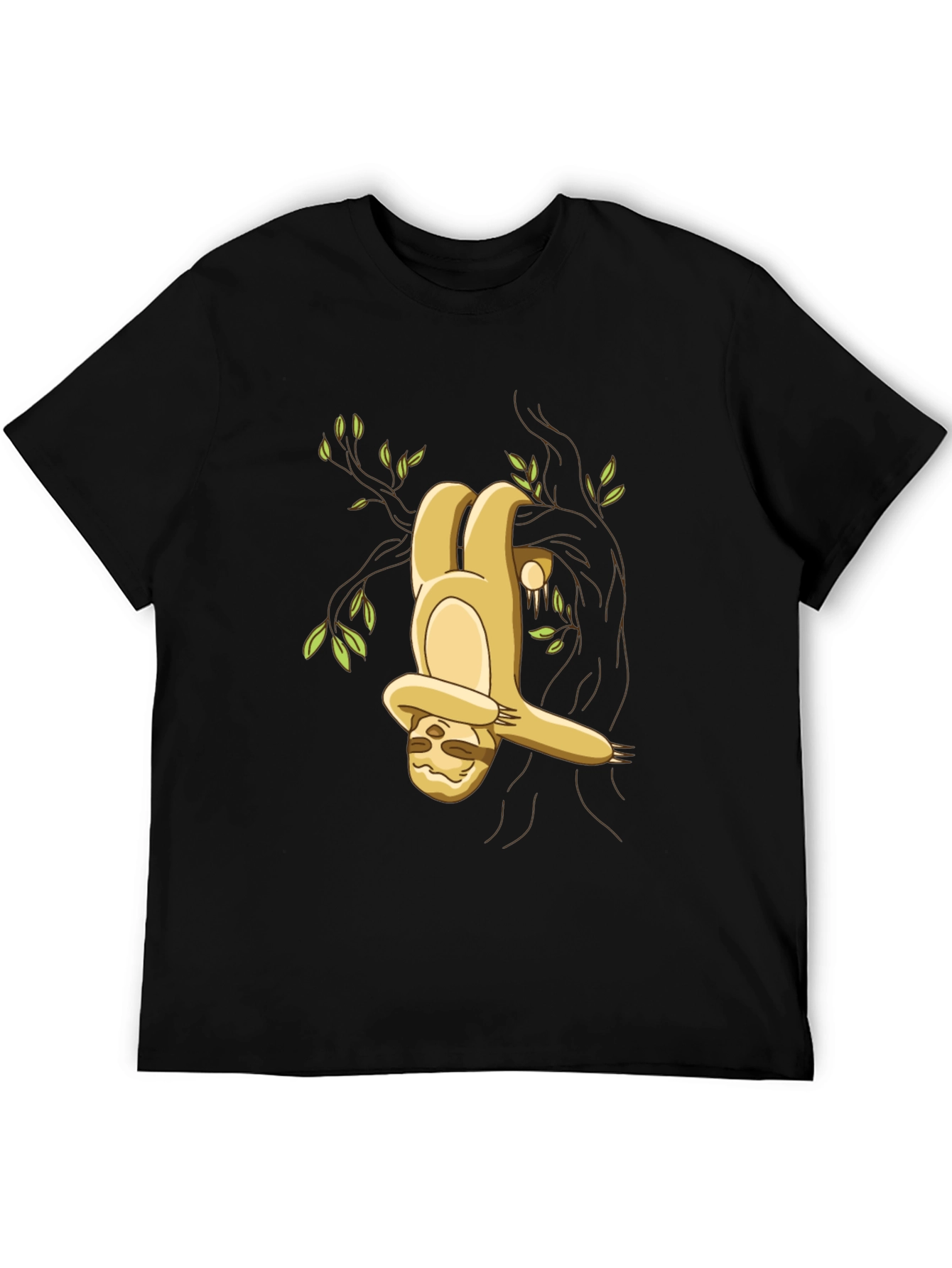 Camiseta Negra con Diseño de Perezoso Colgando