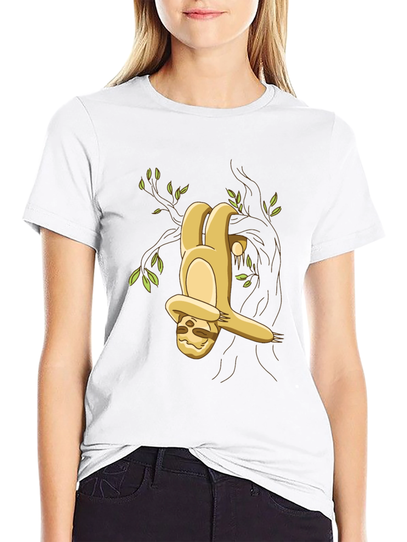 Camiseta Negra con Diseño de Perezoso Colgando
