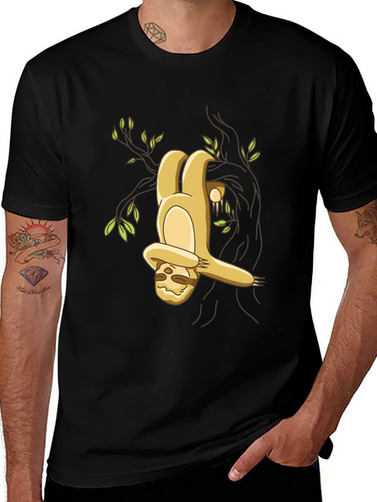 Camiseta Negra con Diseño de Perezoso Colgando