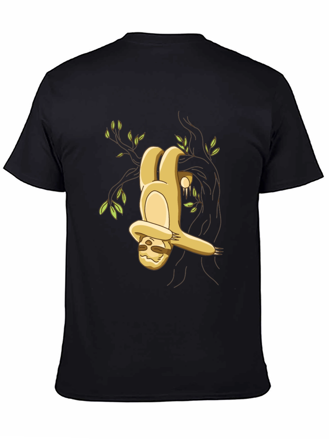 Camiseta Negra con Diseño de Perezoso Colgando