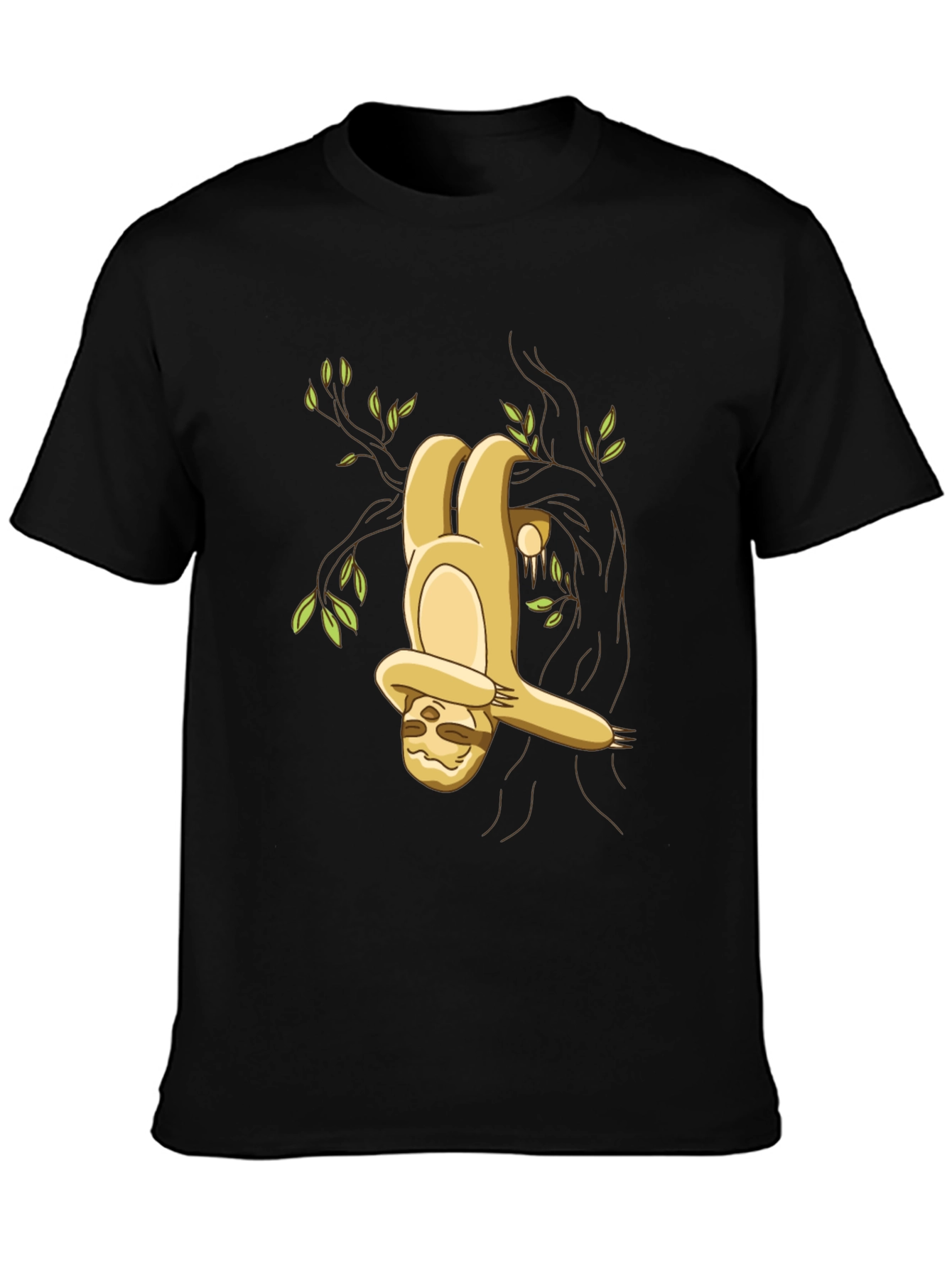 Camiseta Negra con Diseño de Perezoso Colgando