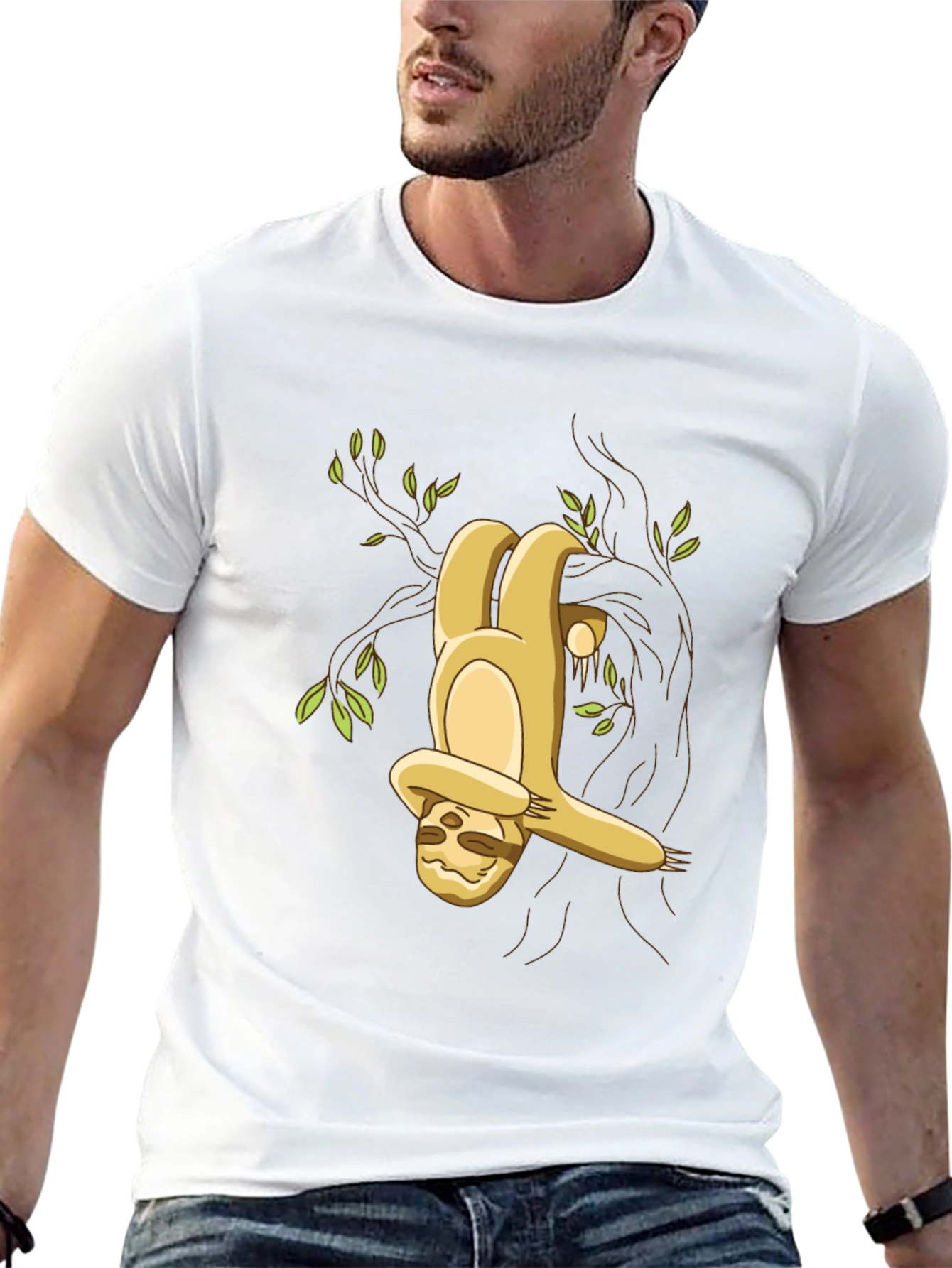 Camiseta Negra con Diseño de Perezoso Colgando