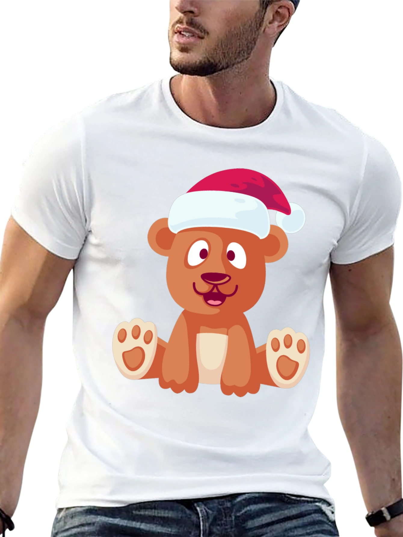 Camiseta Negra Oso Navideño Divertida
