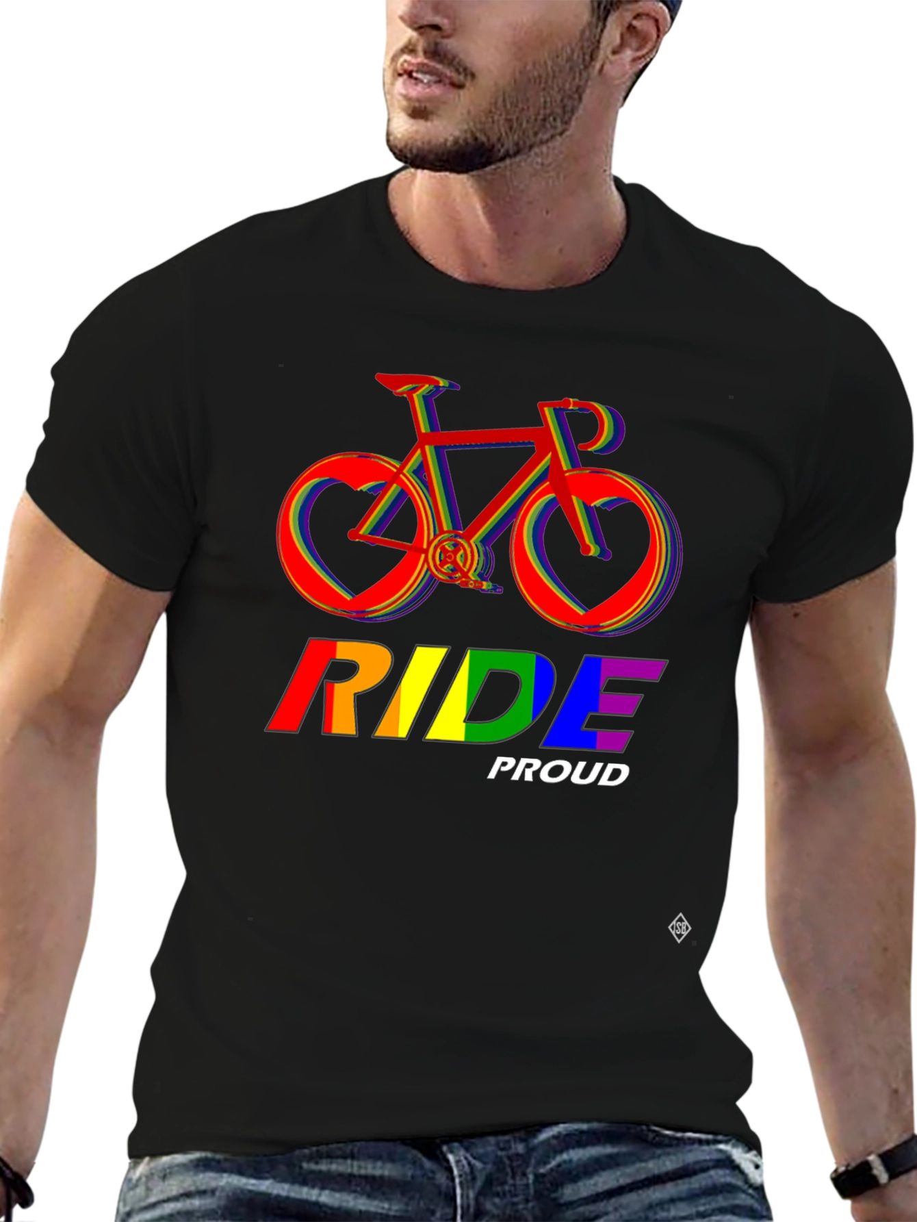 Camiseta Negra Ride Proud LGBT