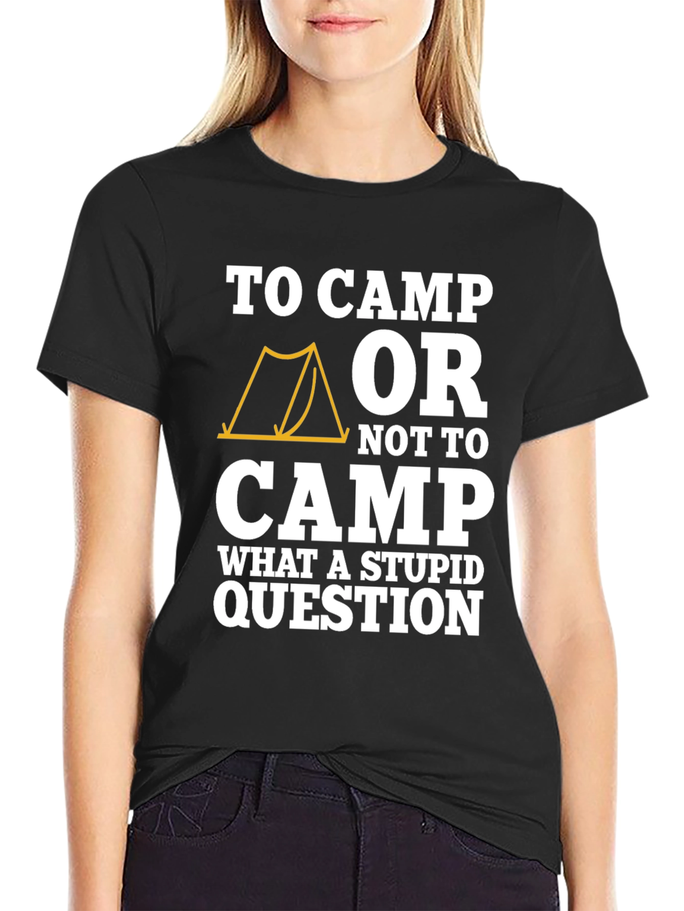 Camiseta Negra Humor Camping: ¿Acampar o No?