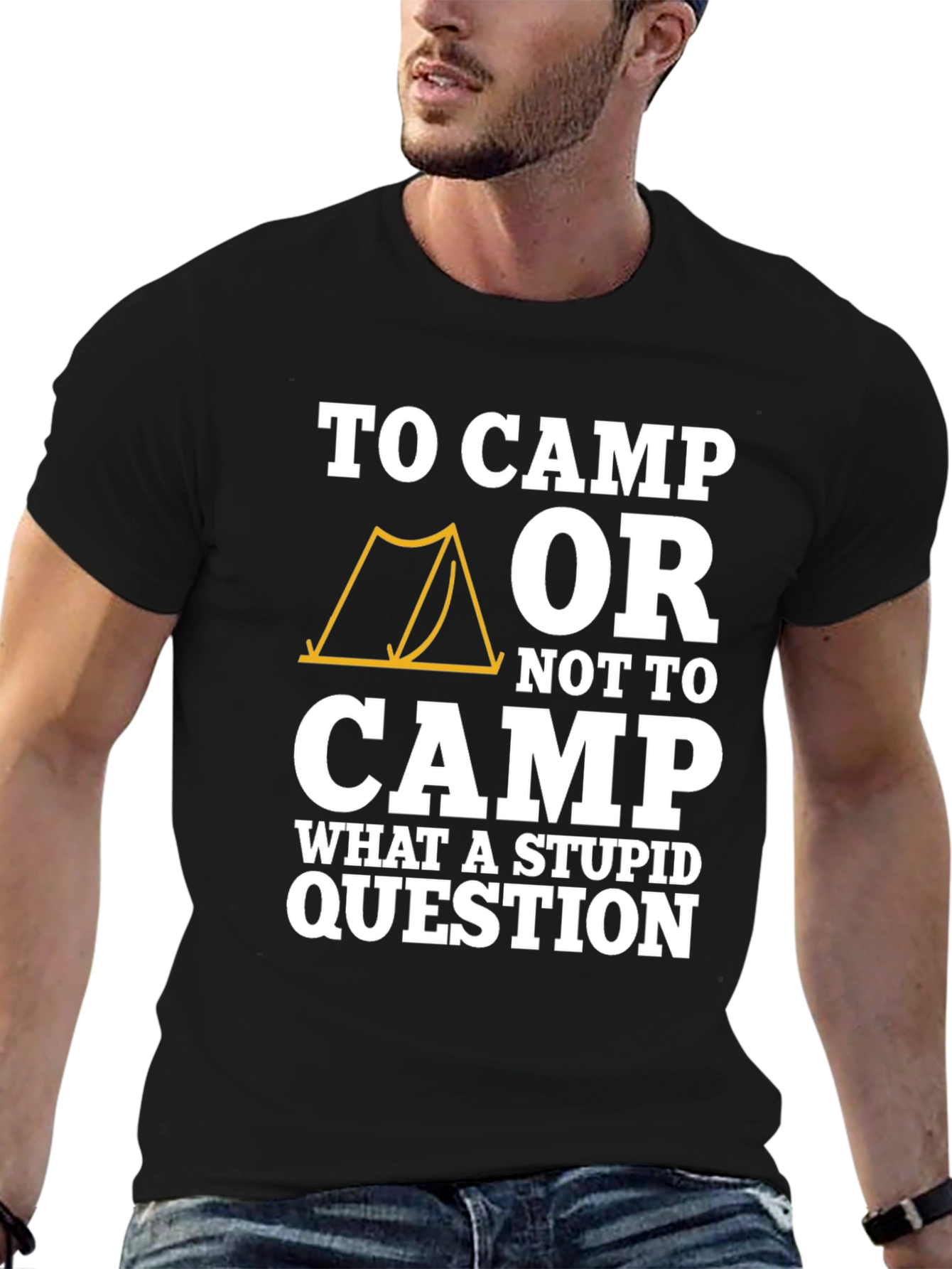 Camiseta Negra Humor Camping: ¿Acampar o No?