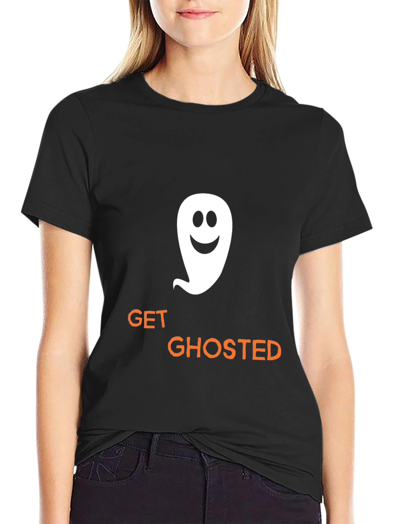 Camiseta Negra Get Ghosted con Fantasma Sonriente