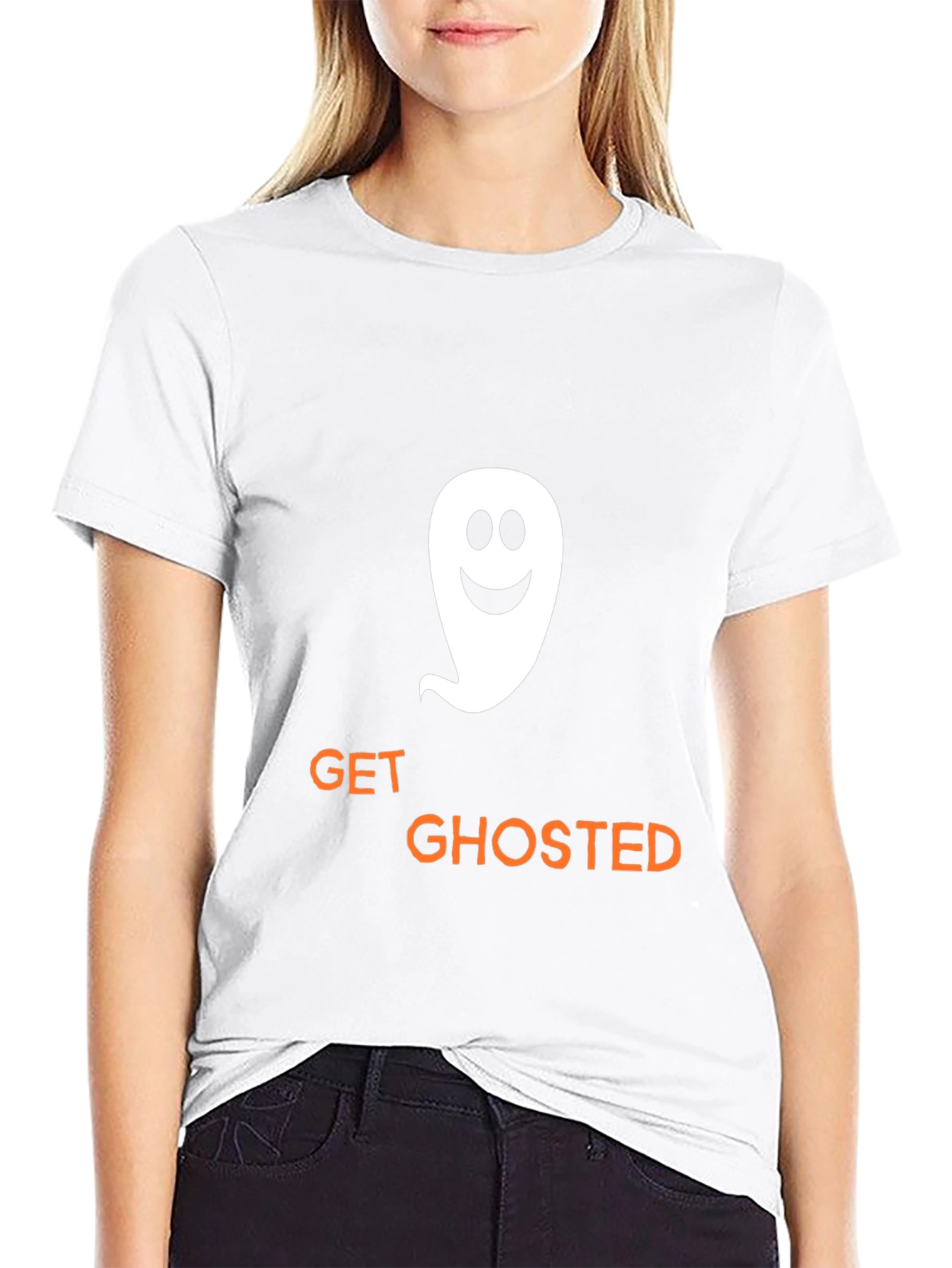 Camiseta Negra Get Ghosted con Fantasma Sonriente