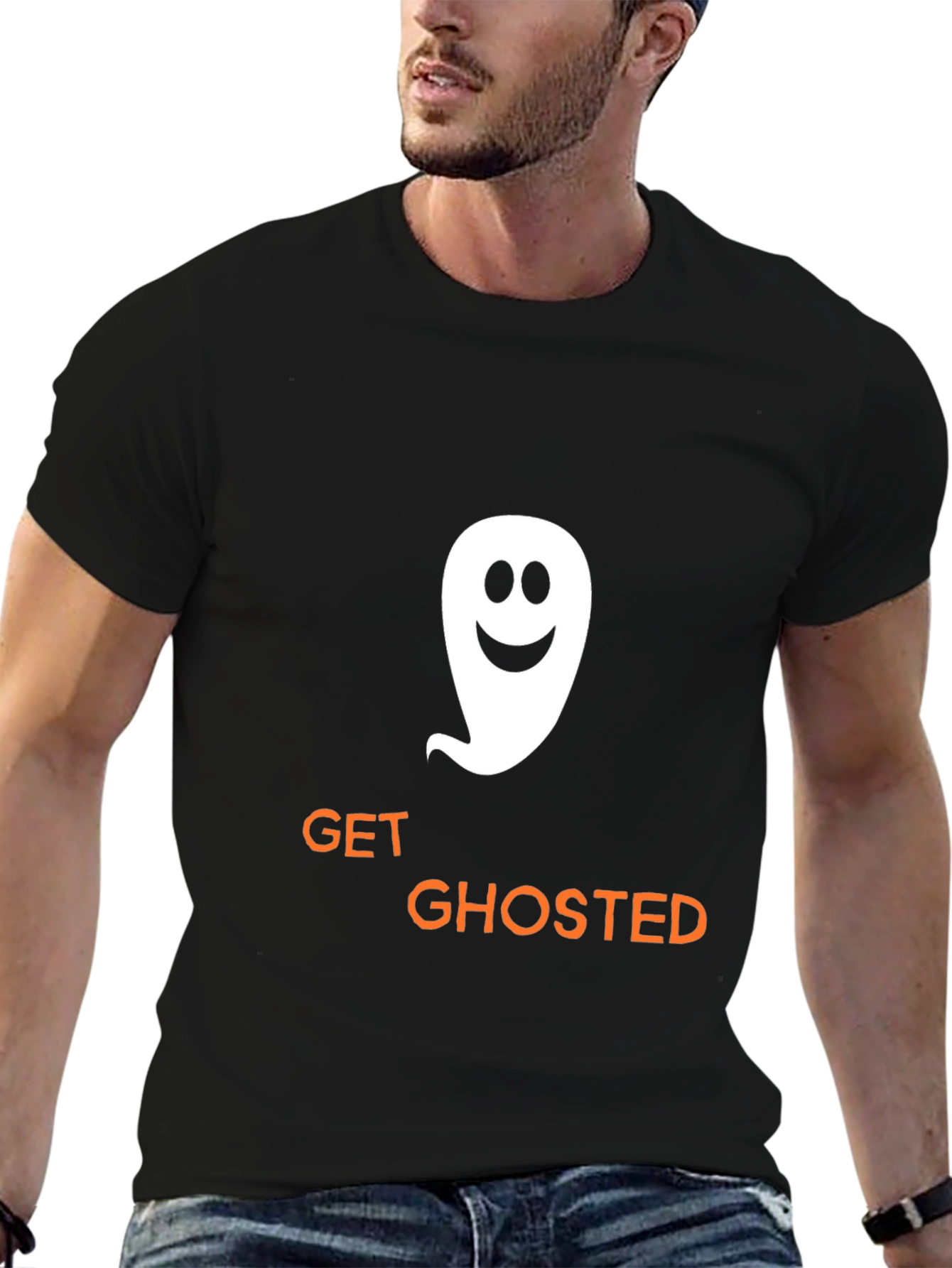 Camiseta Negra Get Ghosted con Fantasma Sonriente