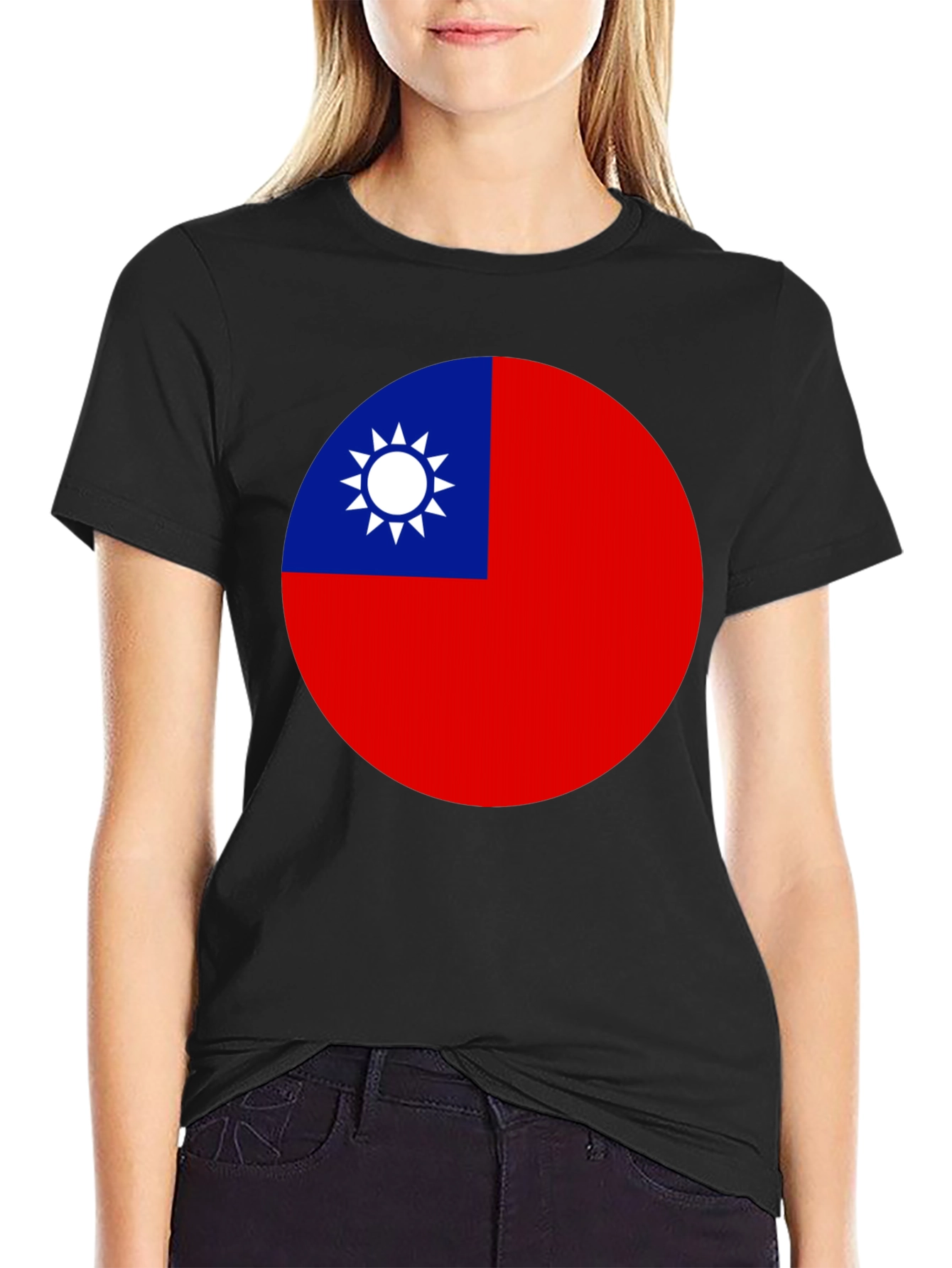 Camiseta Negra con Bandera de Taiwán