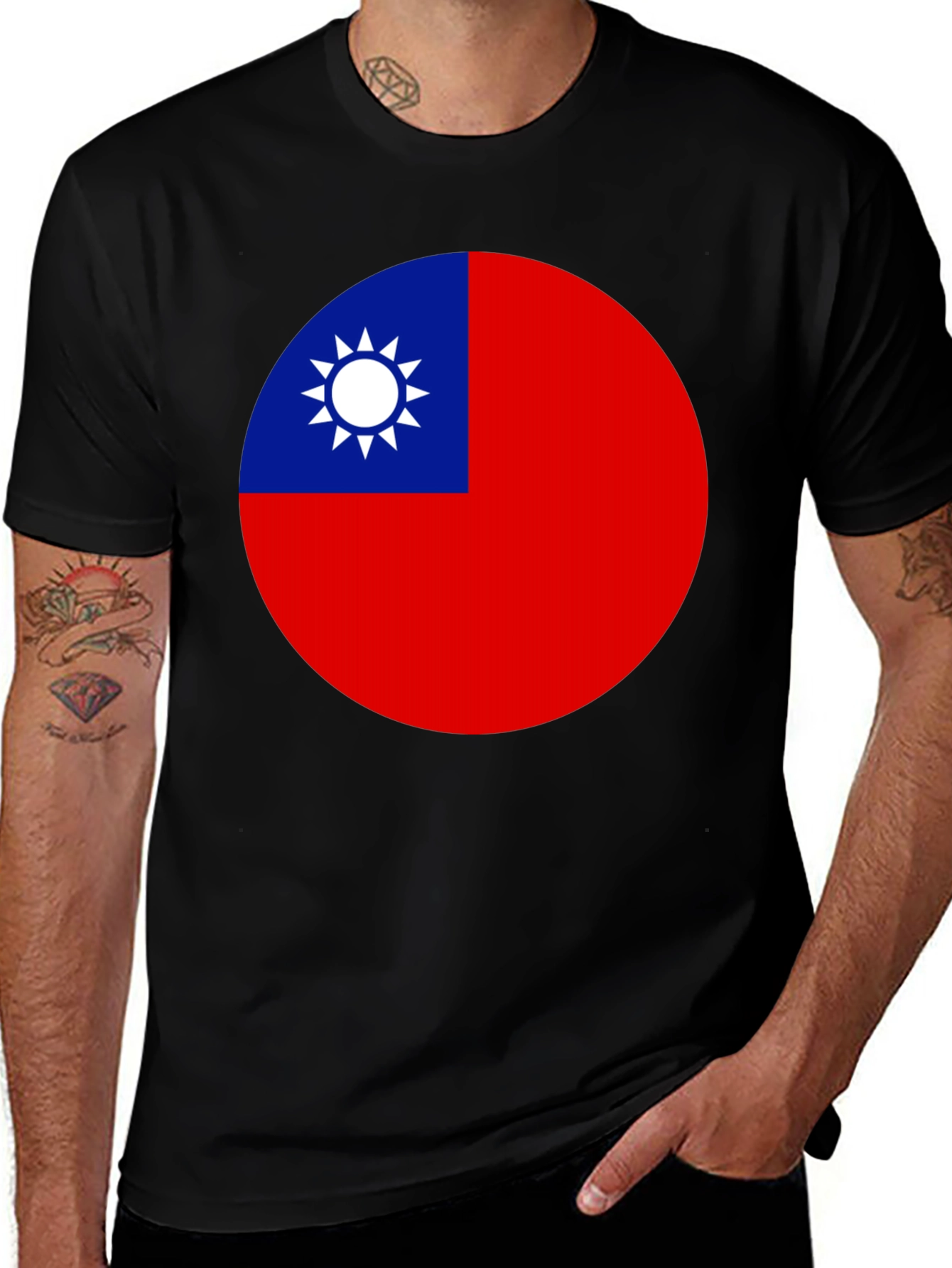 Camiseta Negra con Bandera de Taiwán