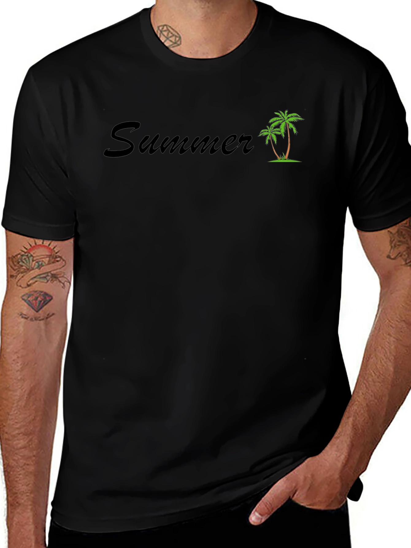 Camiseta Negra Estampado Verano con Palmeras
