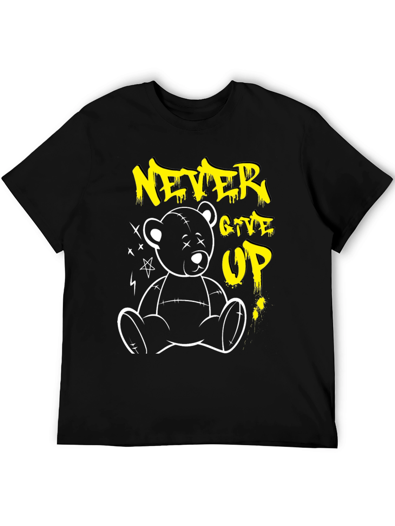 Camiseta Negra Never Give Up Oso de Peluche