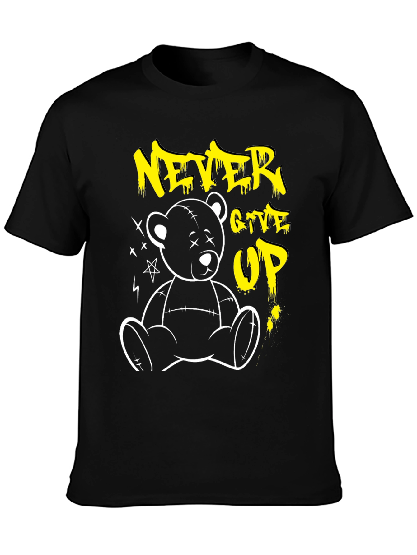 Camiseta Negra Never Give Up Oso de Peluche