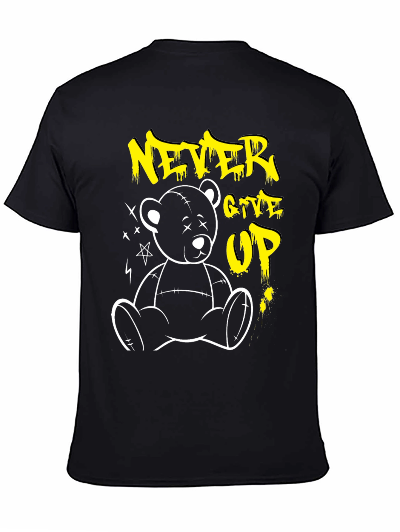Camiseta Negra Never Give Up Oso de Peluche