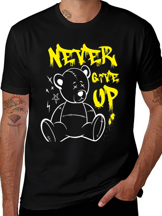 Camiseta Negra Never Give Up Oso de Peluche
