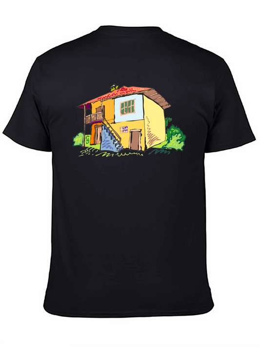 Camiseta Negra con Diseño de Casa Amarilla