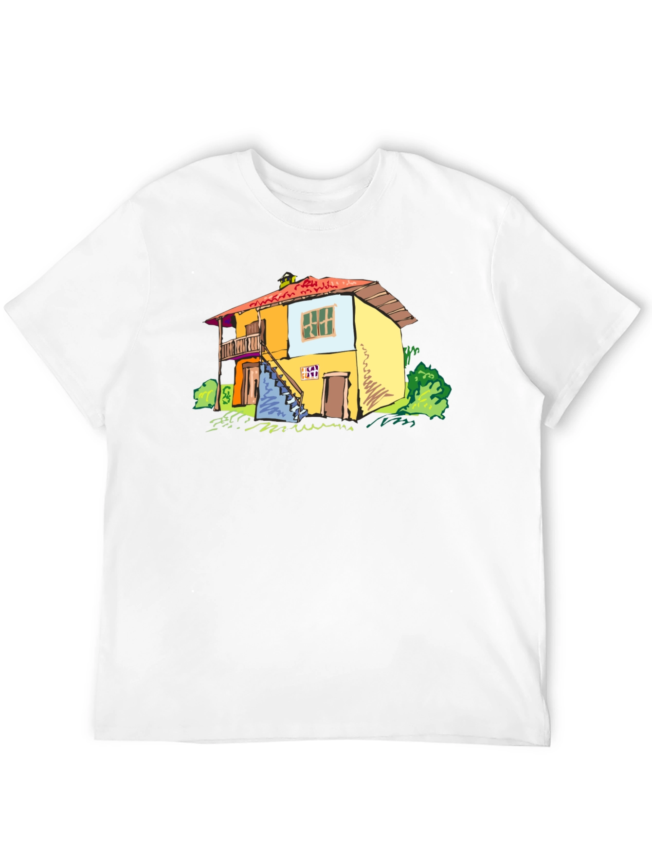 Camiseta Negra con Diseño de Casa Amarilla