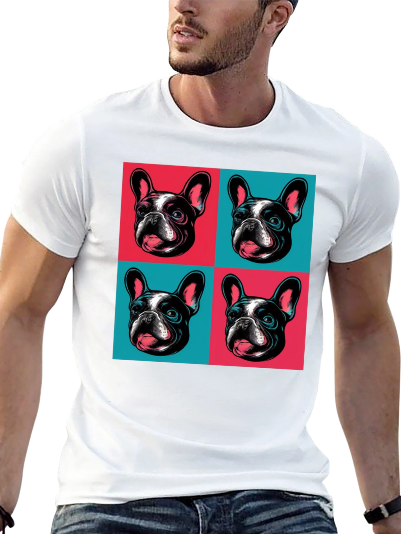 Camiseta Negra con Diseño Bulldog Francés Pop Art