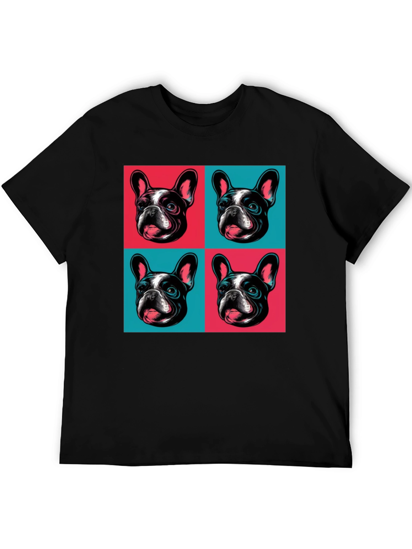 Camiseta Negra con Diseño Bulldog Francés Pop Art