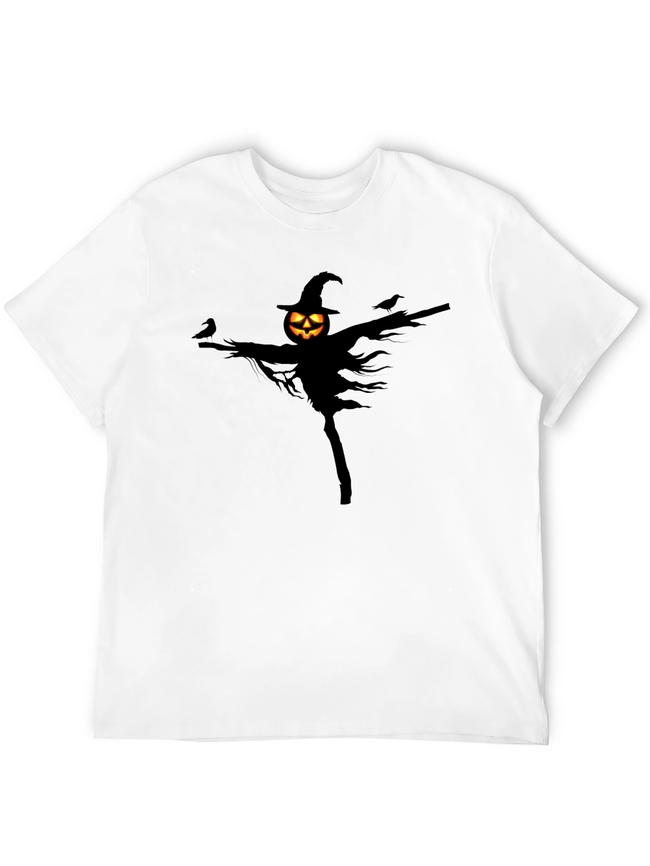 Camiseta Negra Halloween Espantapájaros Calabaza