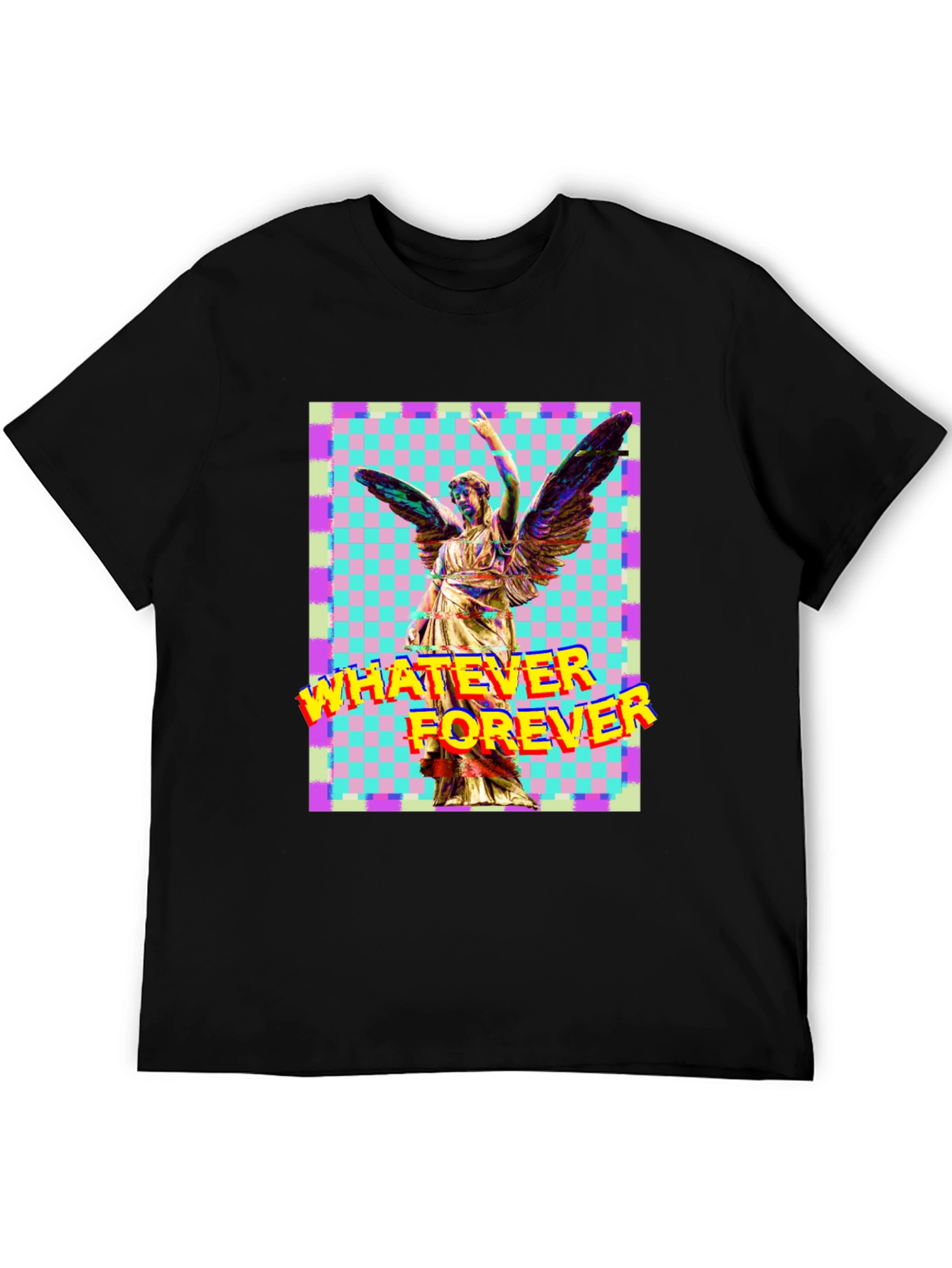 Camiseta Negra con Diseño Artístico de Ángel y Texto