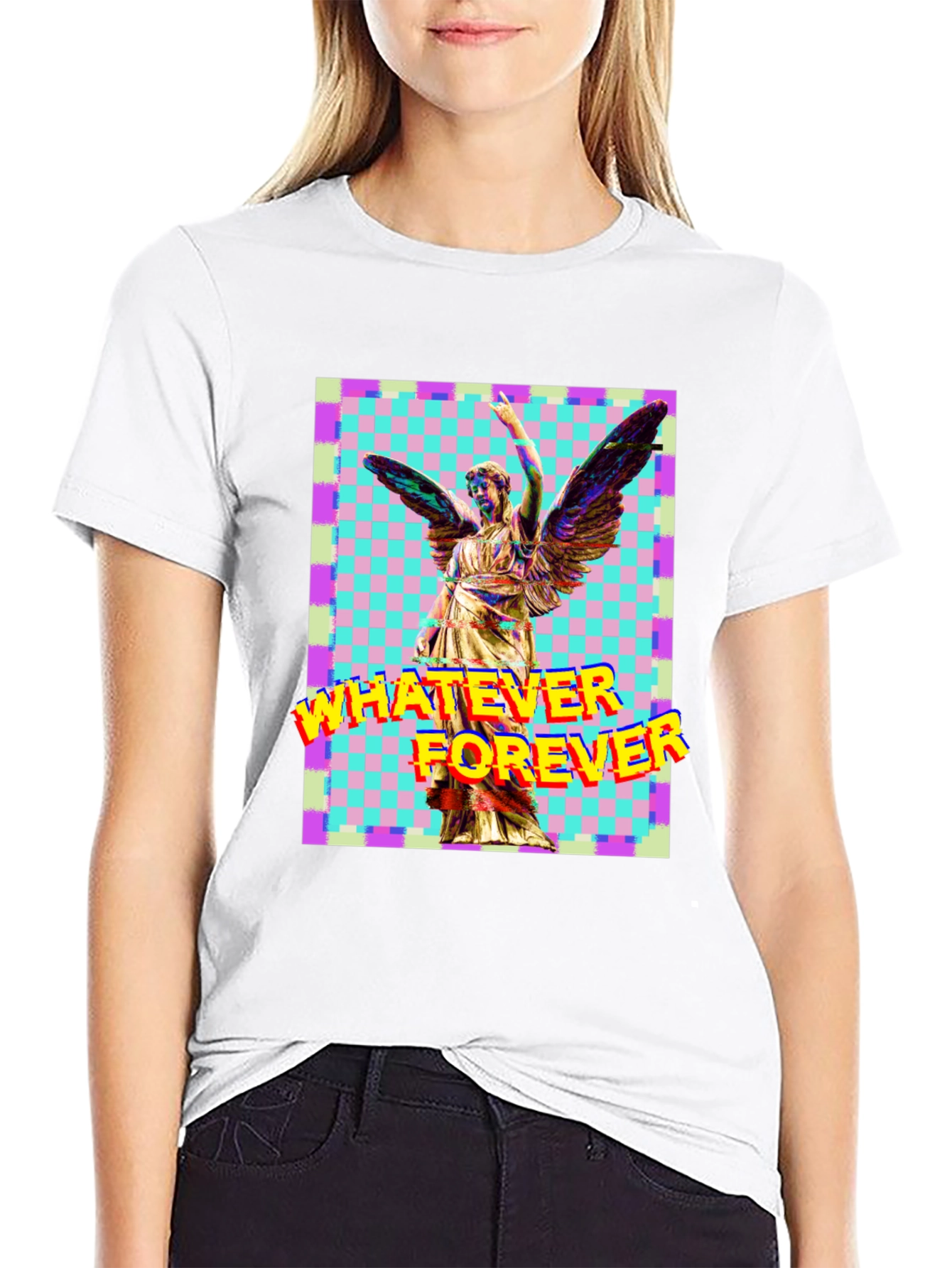 Camiseta Negra con Diseño Artístico de Ángel y Texto