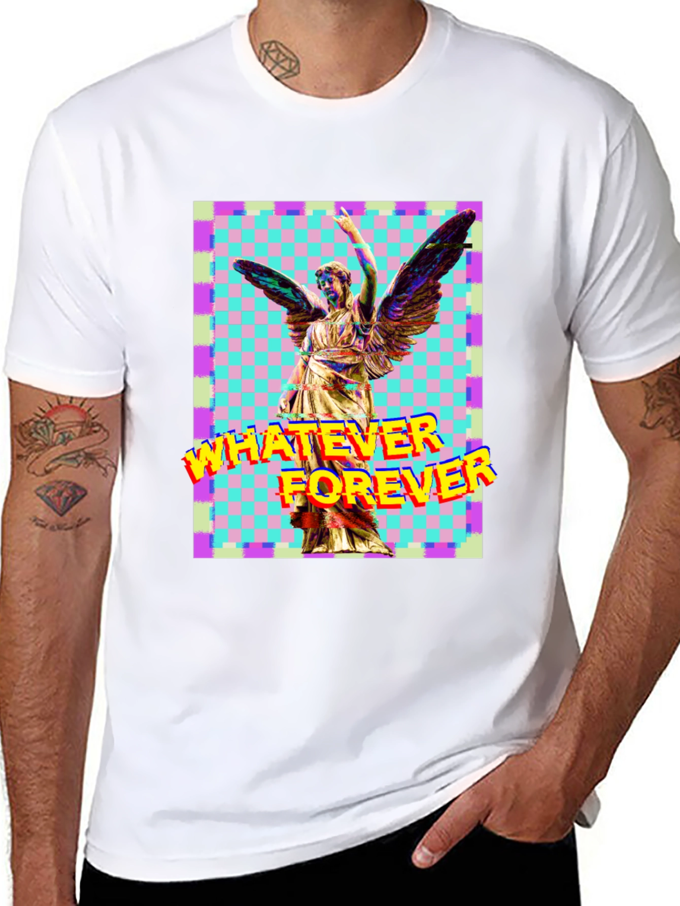 Camiseta Negra con Diseño Artístico de Ángel y Texto