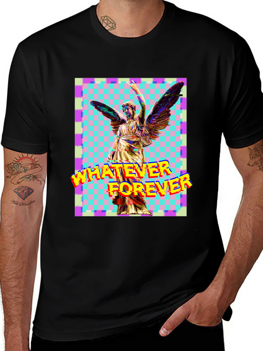 Camiseta Negra con Diseño Artístico de Ángel y Texto
