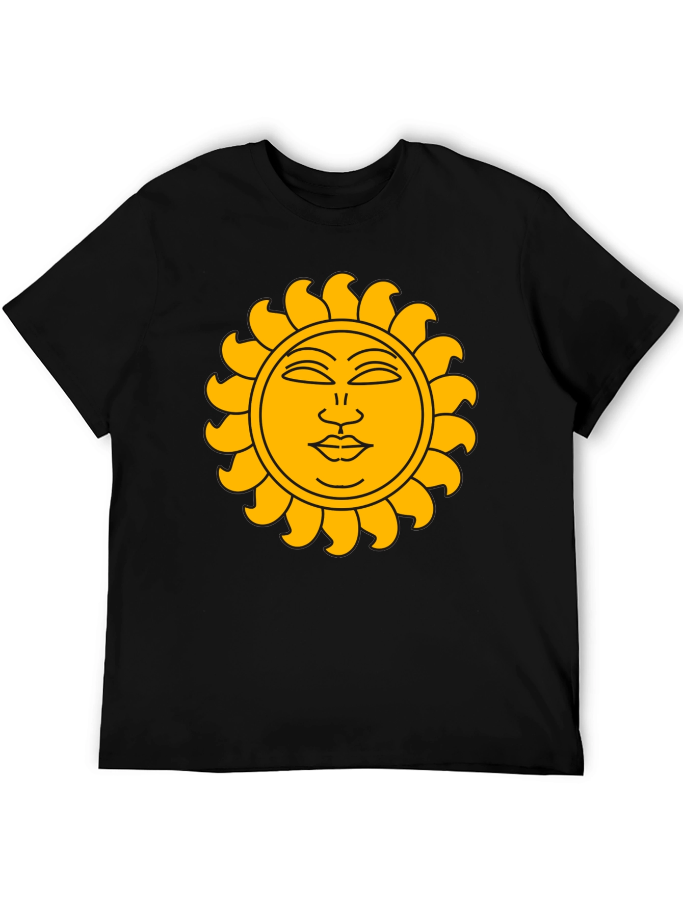 Camiseta Negra con Sol Dorado Estilizado