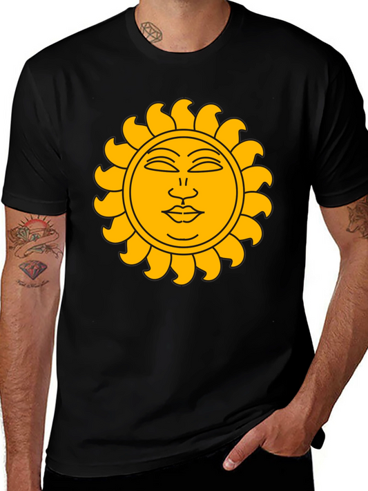 Camiseta Negra con Sol Dorado Estilizado