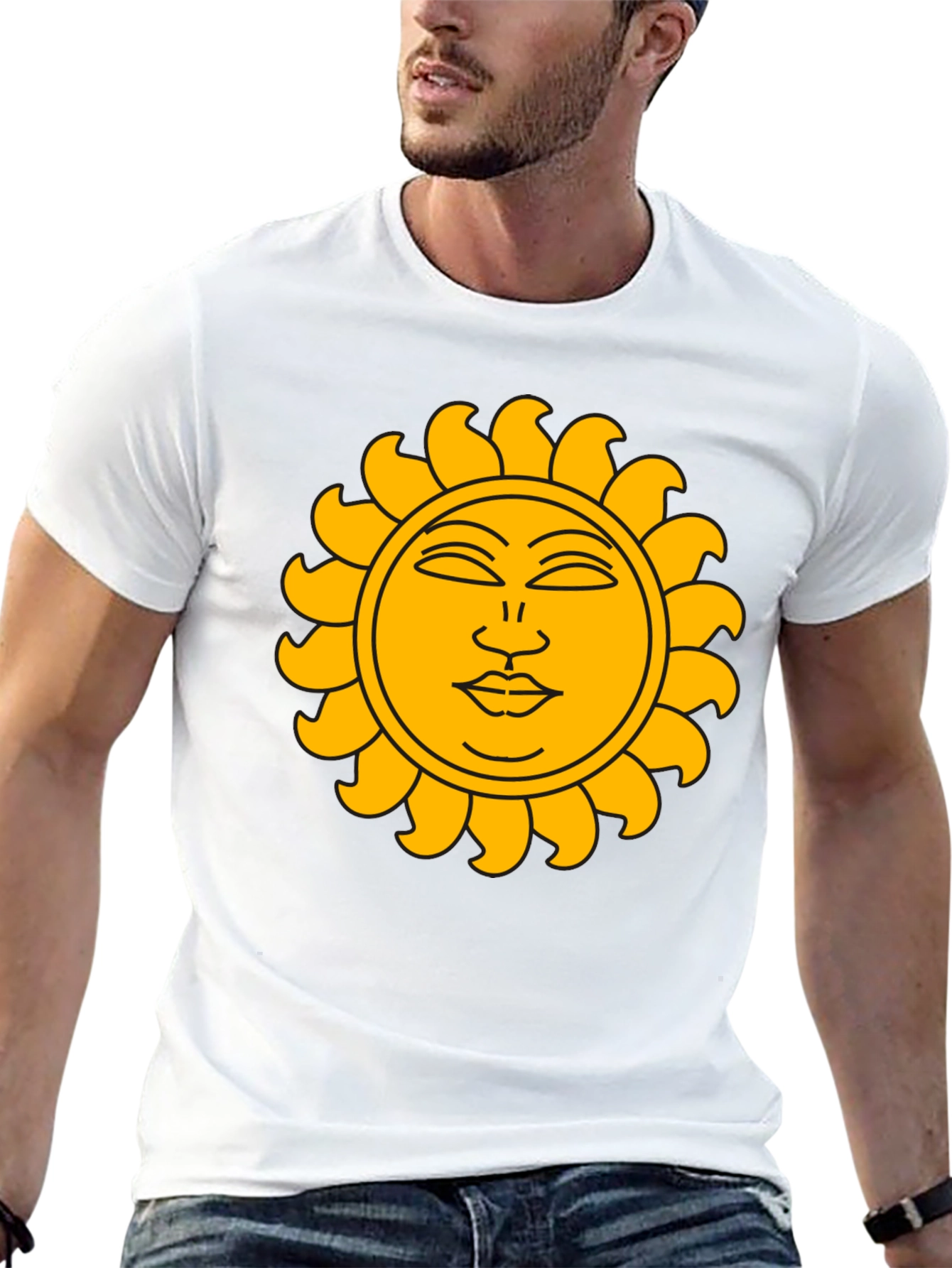 Camiseta Negra con Sol Dorado Estilizado