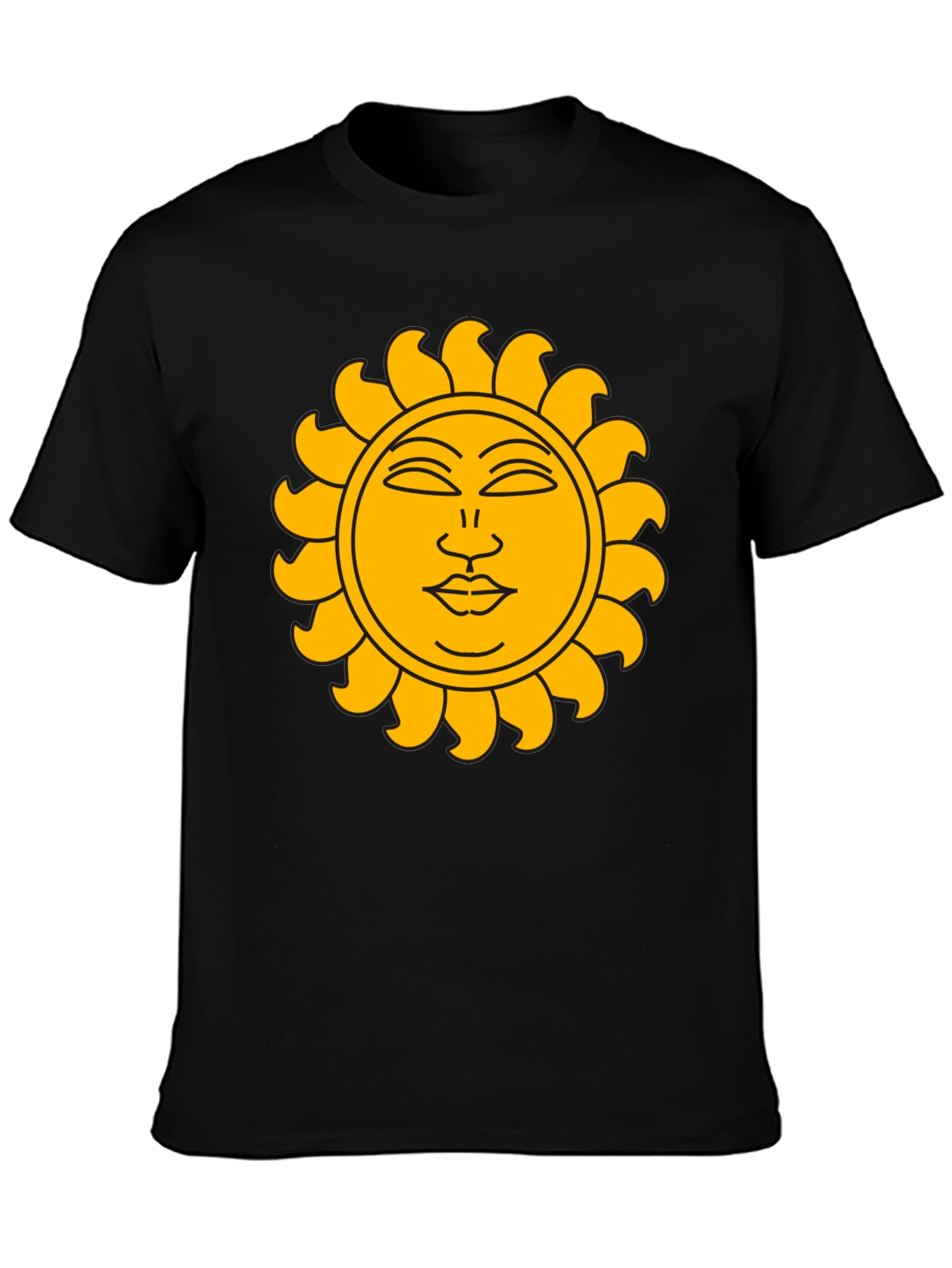 Camiseta Negra con Sol Dorado Estilizado