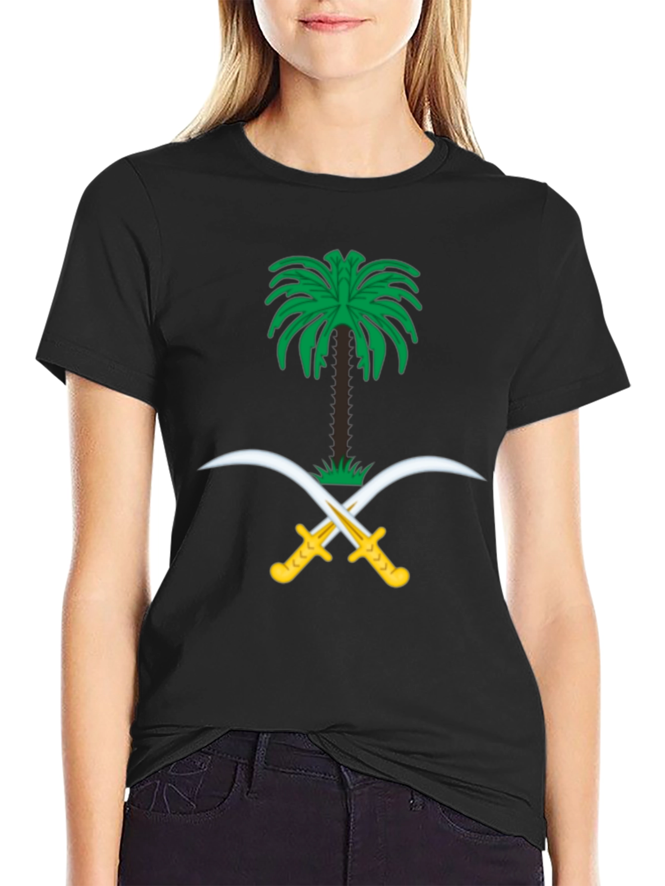 Camiseta Negra con Emblema de Arabia Saudita