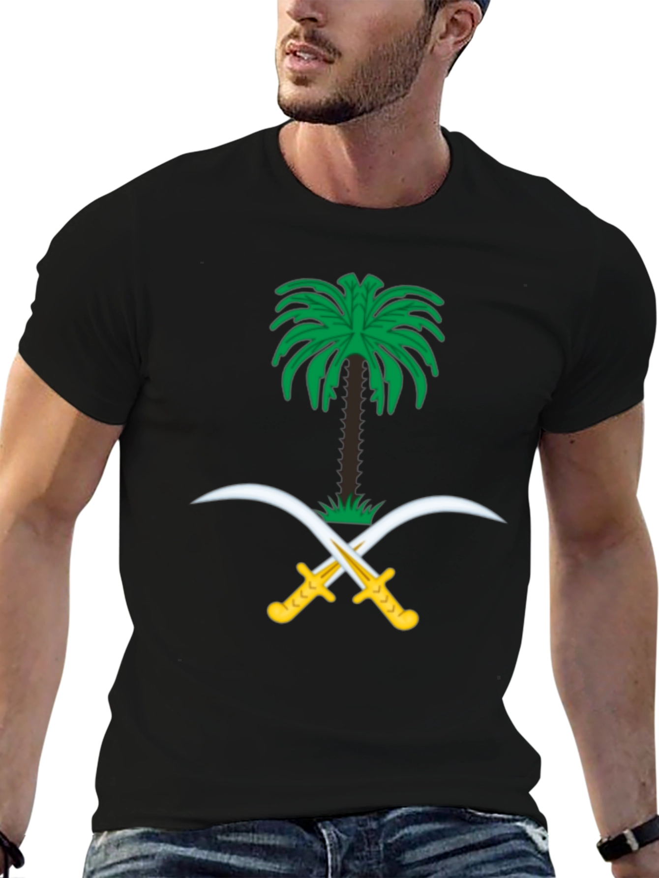 Camiseta Negra con Emblema de Arabia Saudita