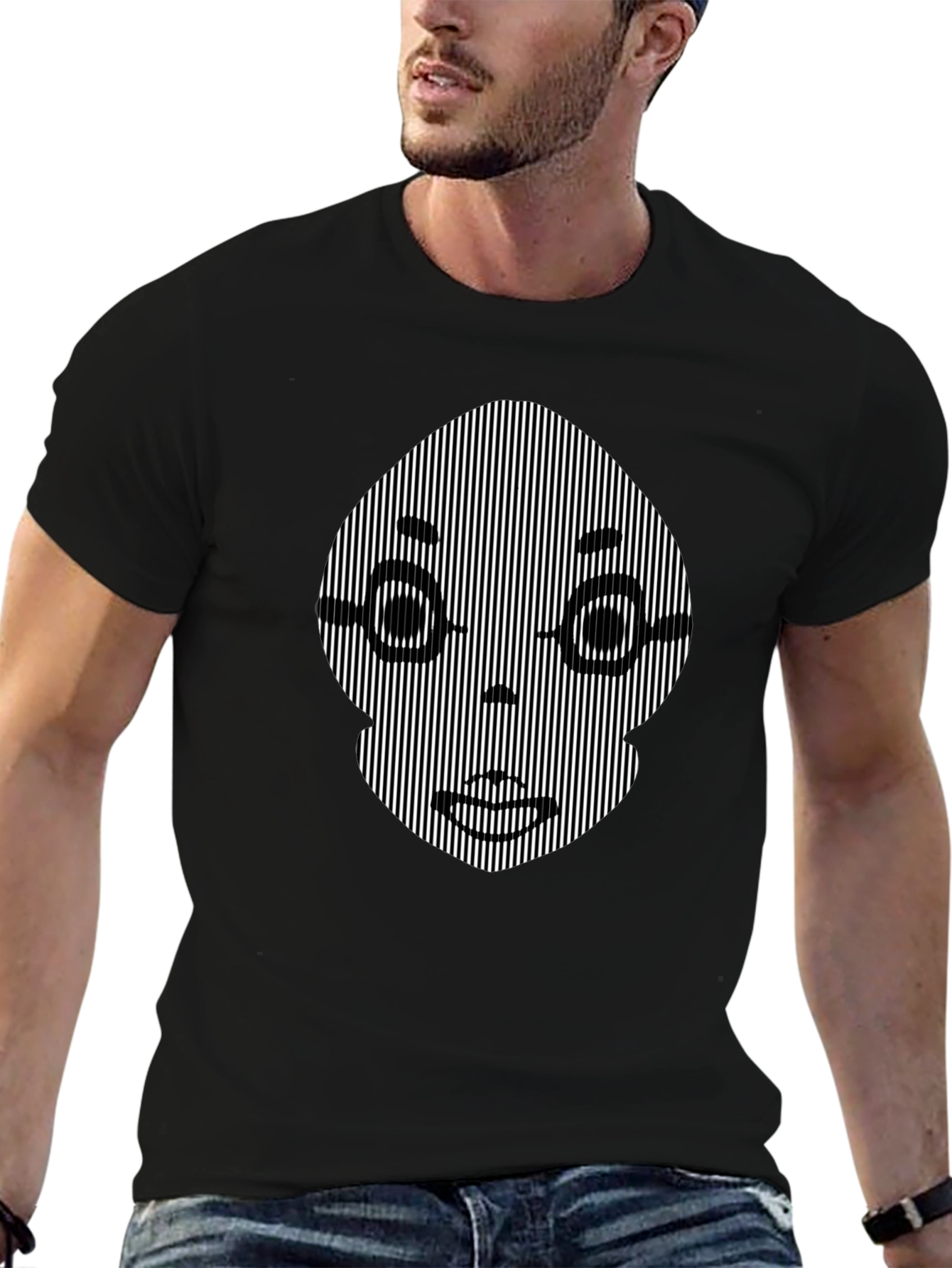 Camiseta Negra con Ilusión Óptica Facial