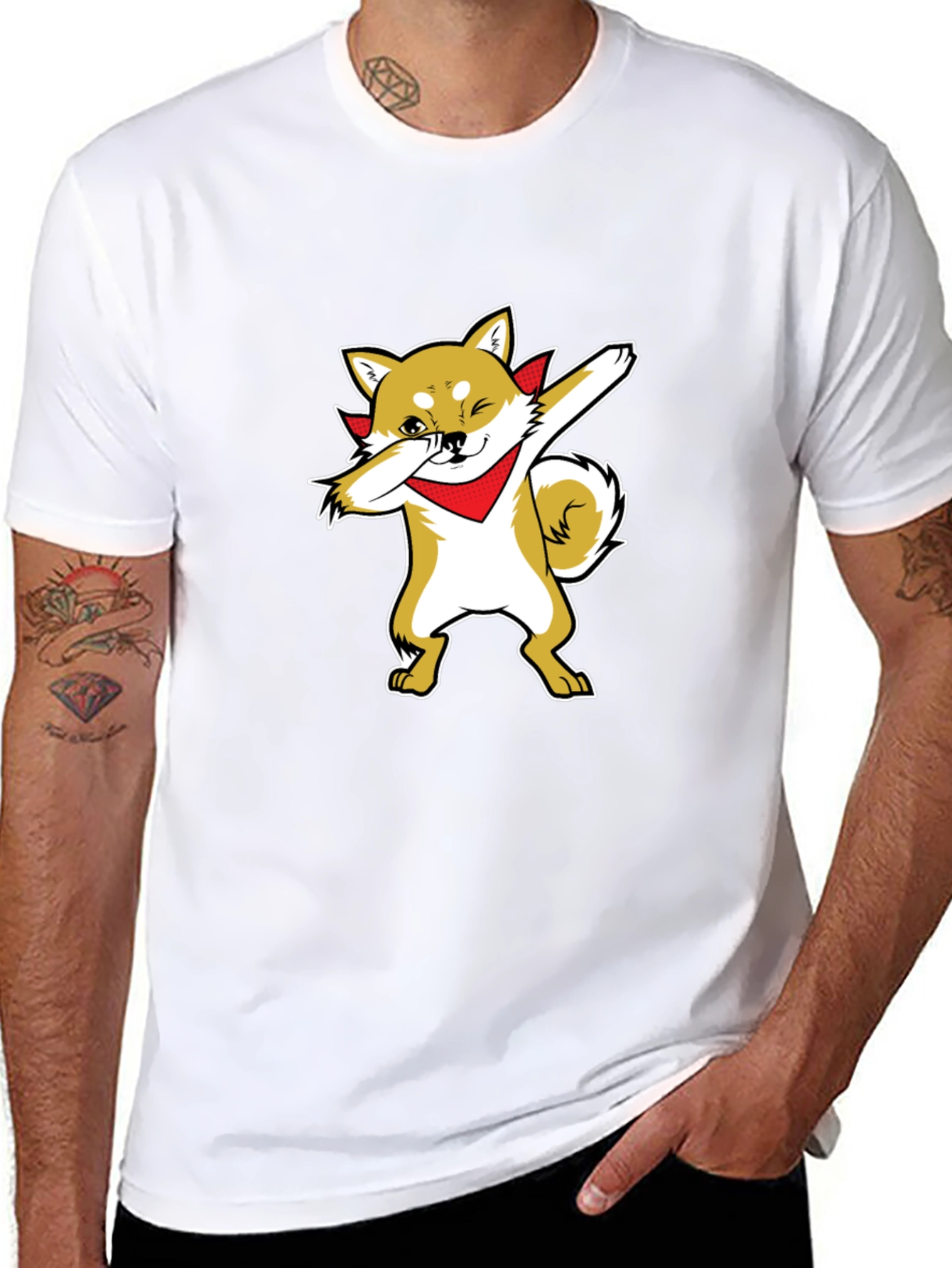 Camiseta Negra Hombre Diseño Shiba Inu Dab