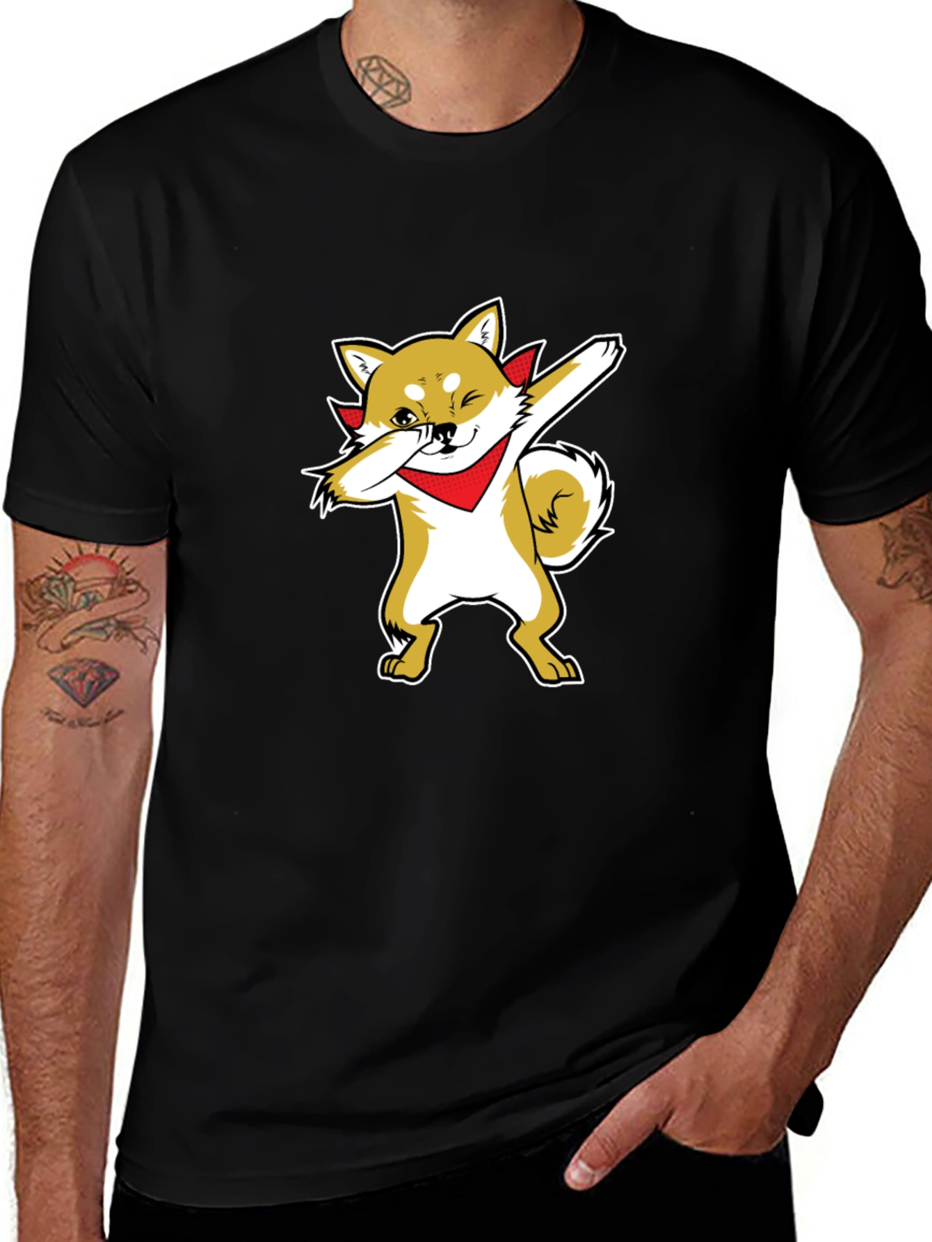 Camiseta Negra Hombre Diseño Shiba Inu Dab