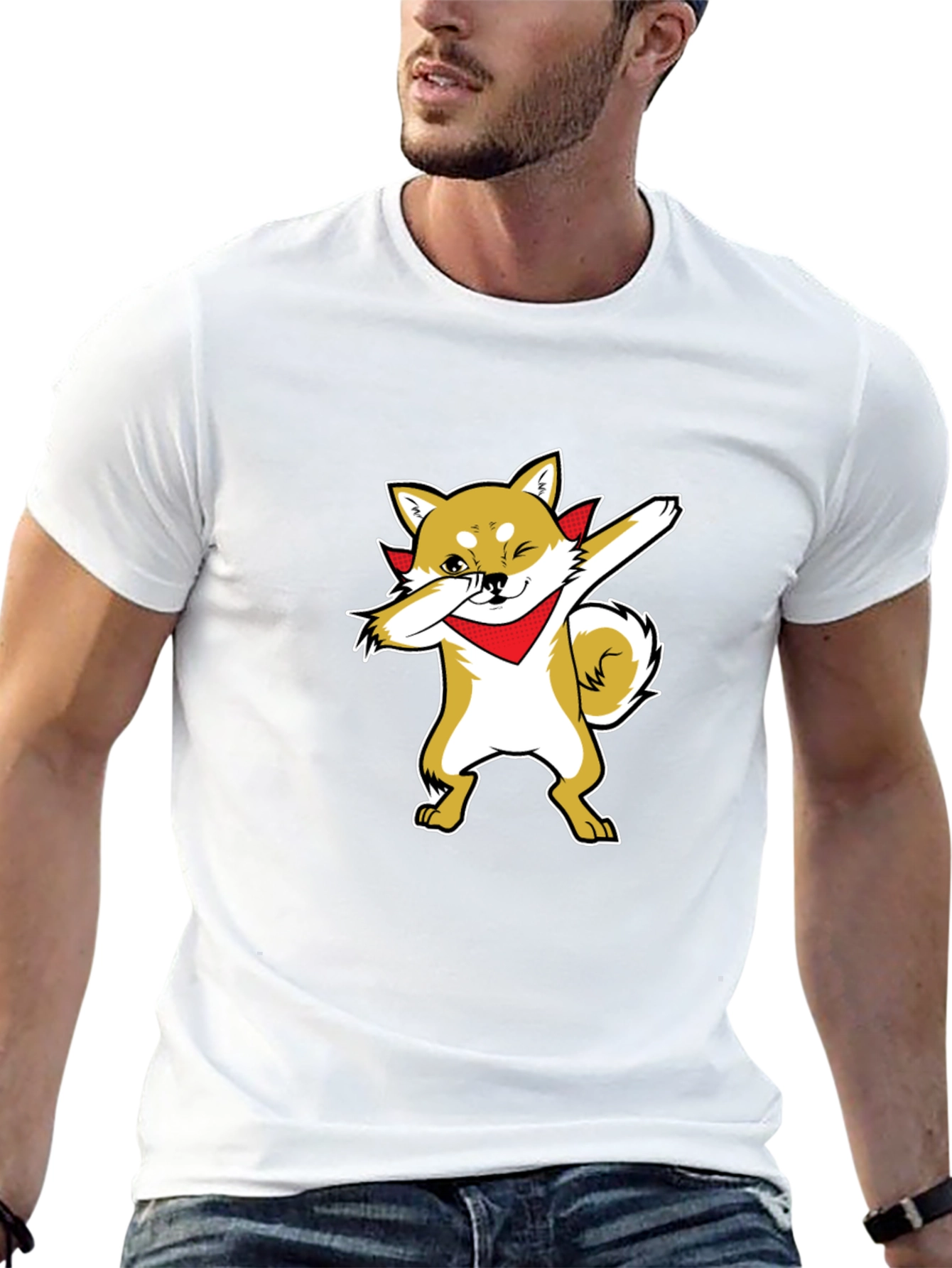 Camiseta Negra Hombre Diseño Shiba Inu Dab